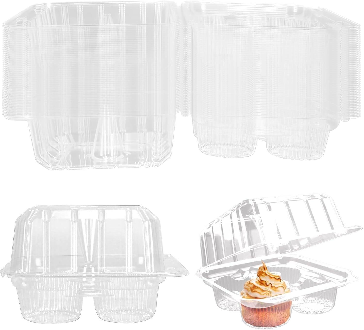 40 Pack 4-Compartment Cupcake Containers, Clear Plastic Cupcake Boxes, 4-Cavity Cupcake Holders with Deep Dome for Bakery Muffin