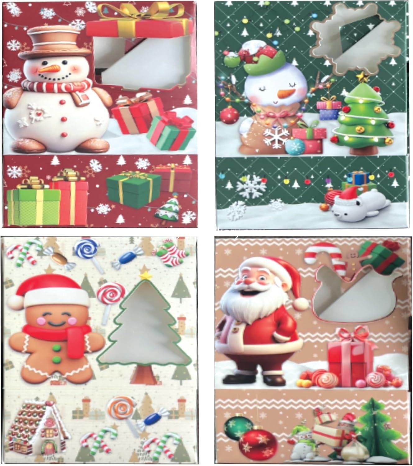 Wholesale Christmas Cookie Boxes | 24 Pcs Variety Pack (4 Designs) | 5” x 5” Holiday Treat Boxes | Candy and Bakery Gift Goodie Boxes | Xmas Party Snack Boxes Factory