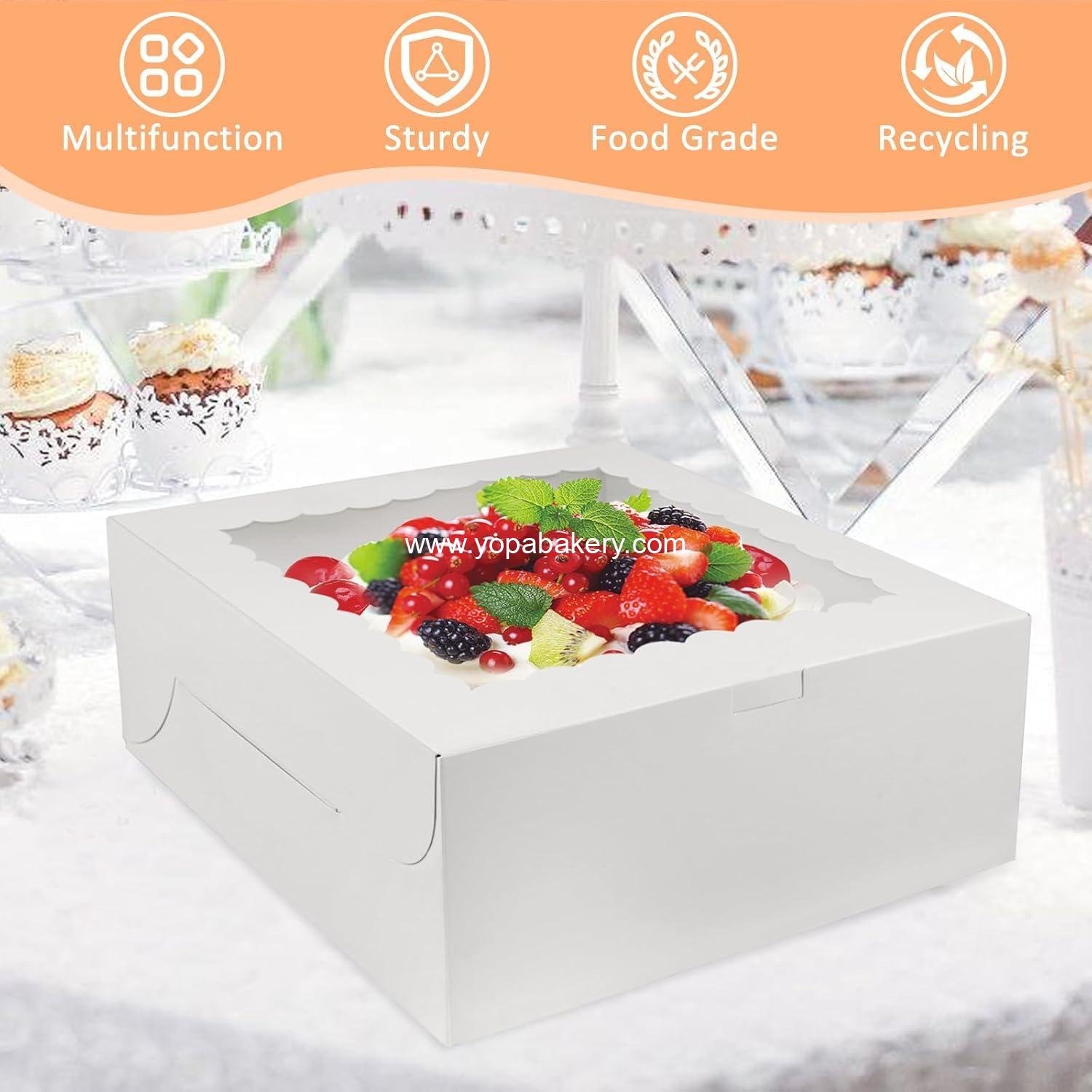 Wholesale 3pcs 10x10x4.5 Inches Cake Boxes, Disposable Bakery Boxes with Window for Cakes, Donuts, Cookies, Chocolate, Pies, Weddings, Birthdays, Parties - Factory