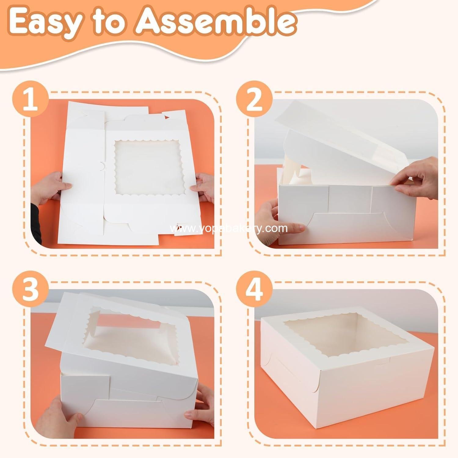 Wholesale 3pcs 10x10x4.5 Inches Cake Boxes, Disposable Bakery Boxes with Window for Cakes, Donuts, Cookies, Chocolate, Pies, Weddings, Birthdays, Parties - Factory