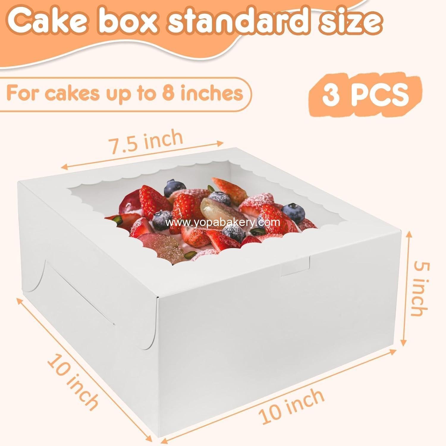 Wholesale 3pcs 10x10x4.5 Inches Cake Boxes, Disposable Bakery Boxes with Window for Cakes, Donuts, Cookies, Chocolate, Pies, Weddings, Birthdays, Parties - Factory