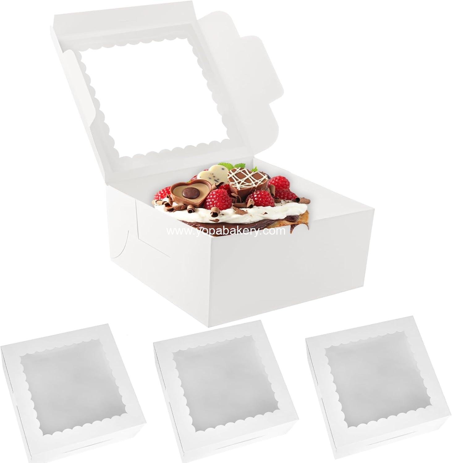 3pcs 10x10x4.5 Inches Cake Boxs, Disposable Bakery Boxes with Window, White Square Bakery Boxes for Cakes, Donuts, Cookies, Chocolate, Pies, Wedding, Birthday, Party