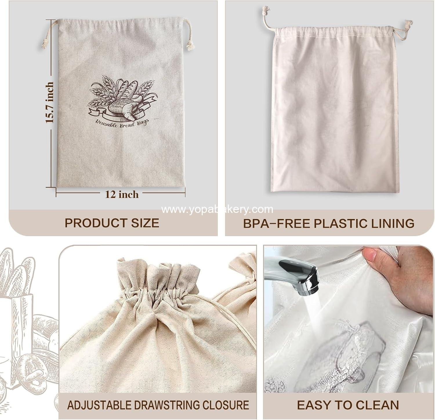 Wholesale 2 Pack Reusable Bread Bags - Natural Linen Drawstring Bags for Homemade Bread Storage (15.7