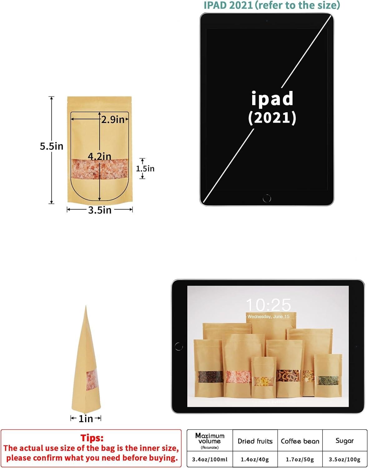 Wholesale 100 Pcs Brown Paper Bags with Window, 3.5