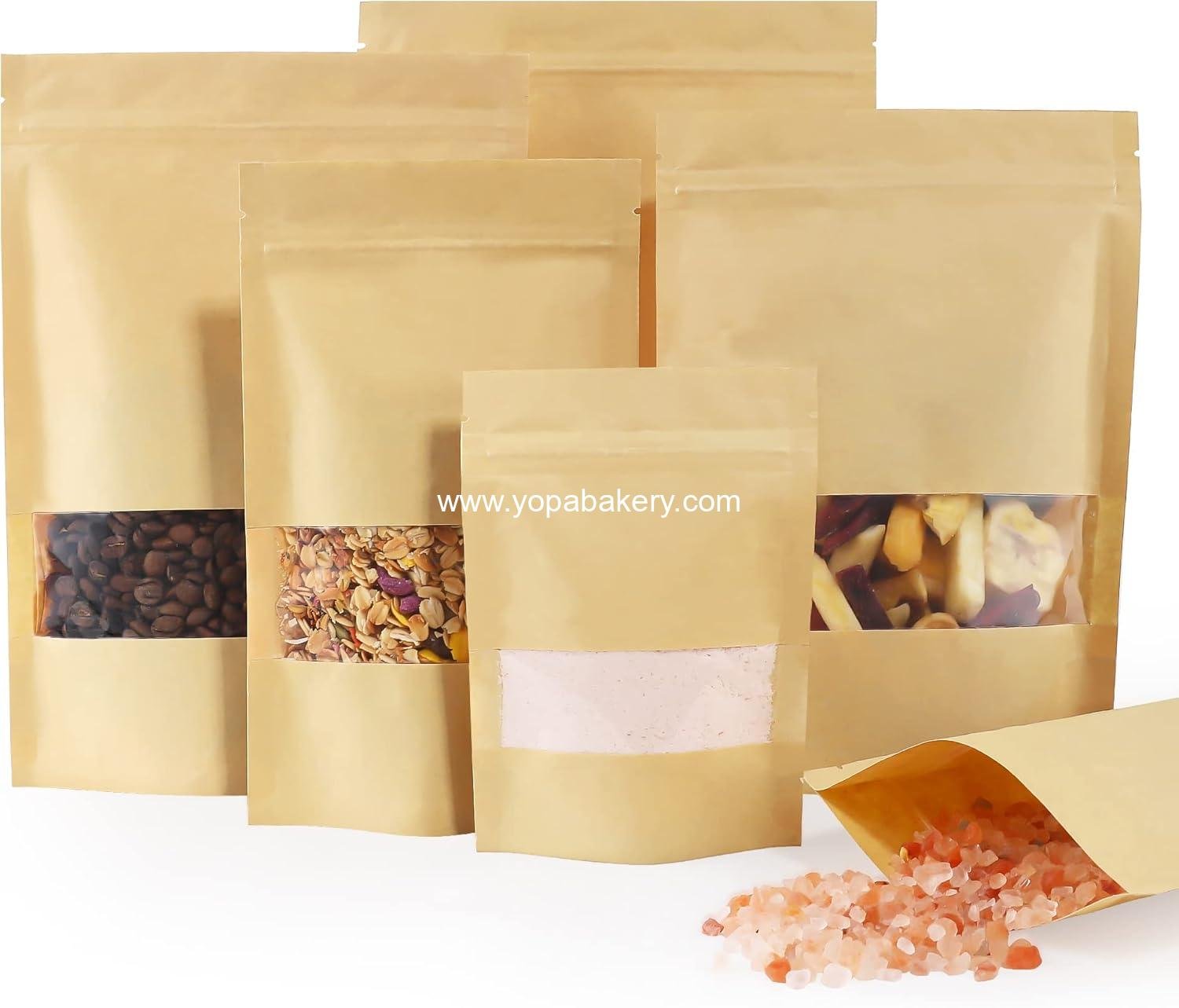 Wholesale 100 Pcs Brown Paper Bags with Window, 3.5" x 5.5" Stand Up Pouches, Zipper Food Storage Bags for Packaging, Reusable, Sealable Factory