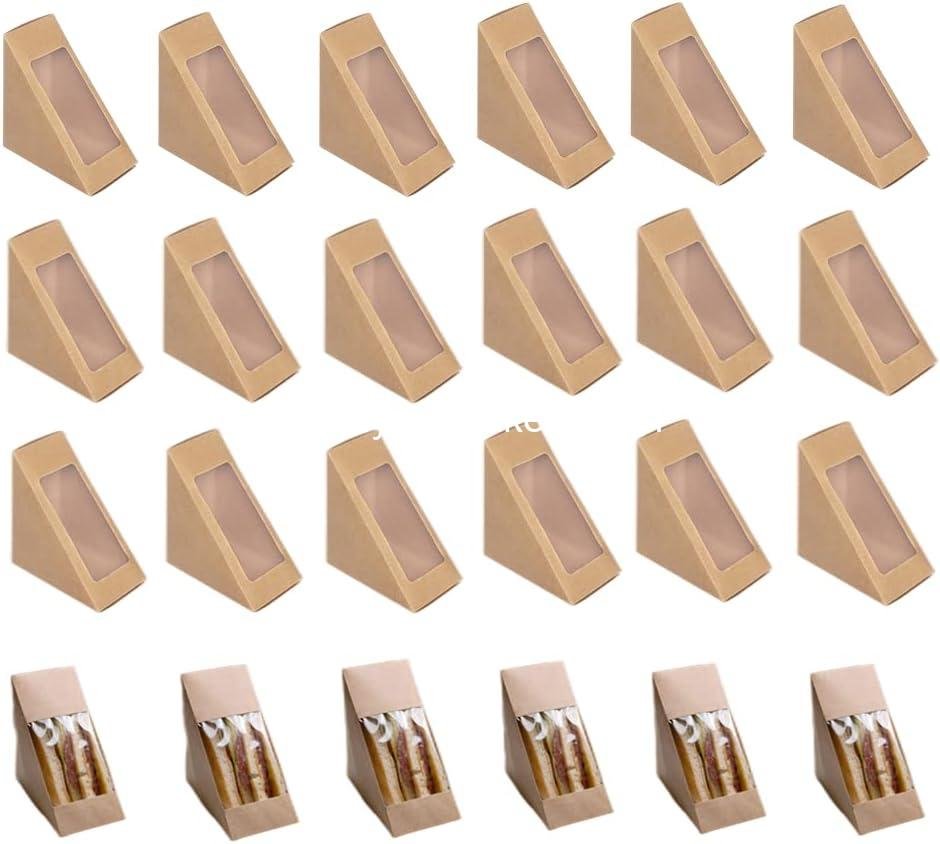 Hewnda 100 Pcs Sandwich Paper Boxes,Sandwich wedge eco-friendly takeaway box with window display for Bakery, Restaurant Takeaway service