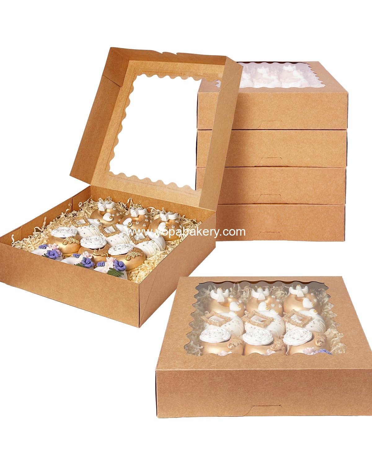 Wholesale 20pcs Brown Pie Boxes 12 x 12 x 3 inches Easy Assemble Macaroon Cookie Bakery Boxes with Window (Auto-pop Up) Factory
