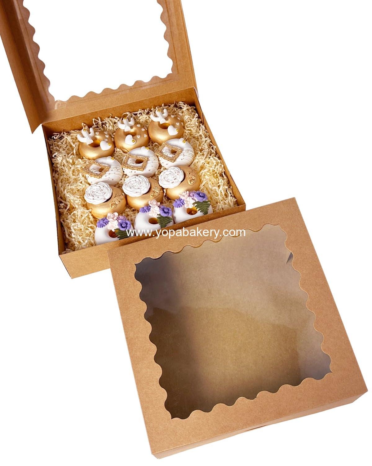 Wholesale 20pcs Brown Pie Boxes 12 x 12 x 3 inches Easy Assemble Macaroon Cookie Bakery Boxes with Window (Auto-pop Up) Factory