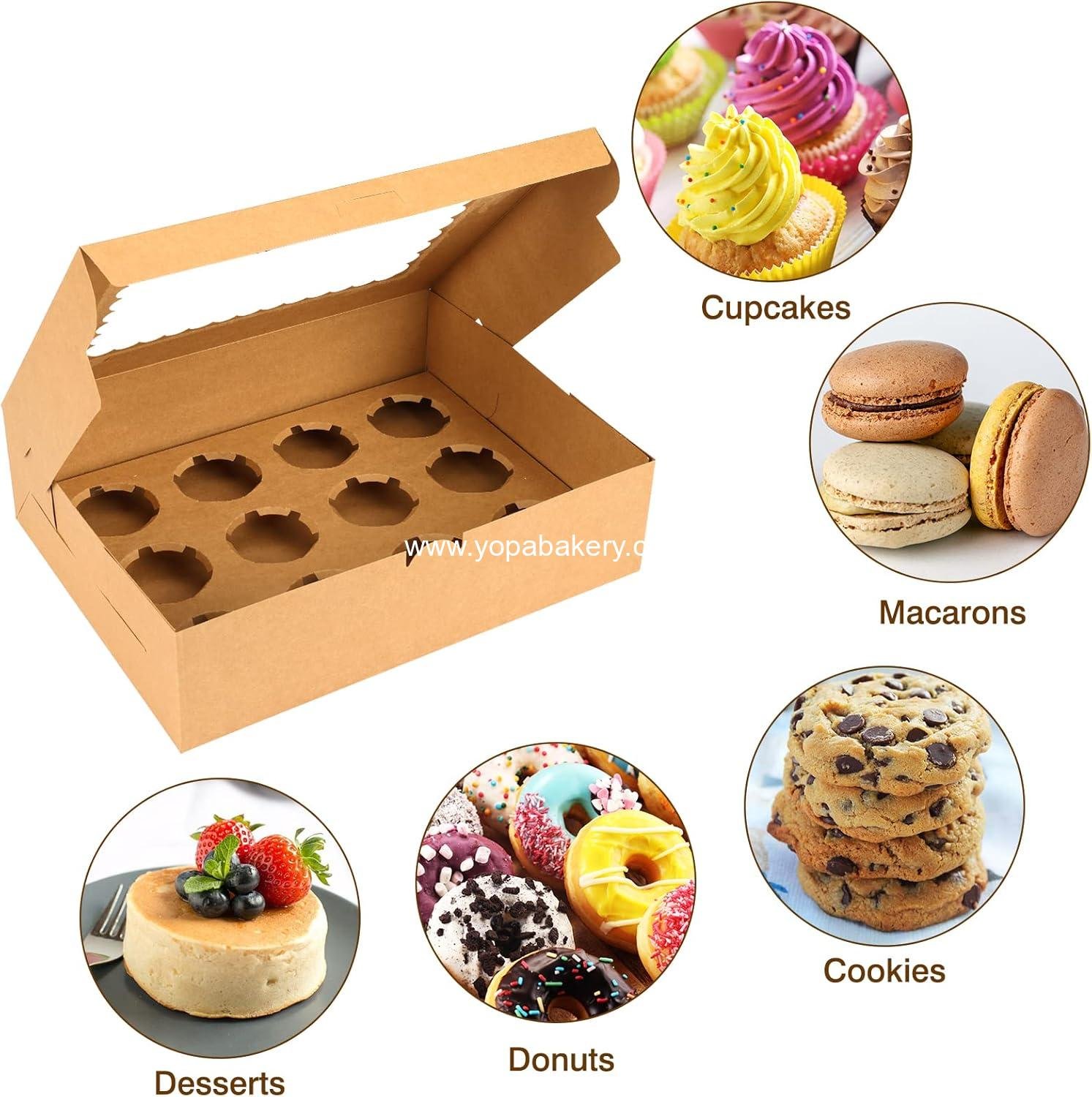 Wholesale 34 Sets Cupcake Boxes, Hold 12 Count Cupcake Containers with Window and Inserts, 13 x 10 x 3.5 Inches Kraft Bakery Carrier for Birthday and Holiday Parties, Factory