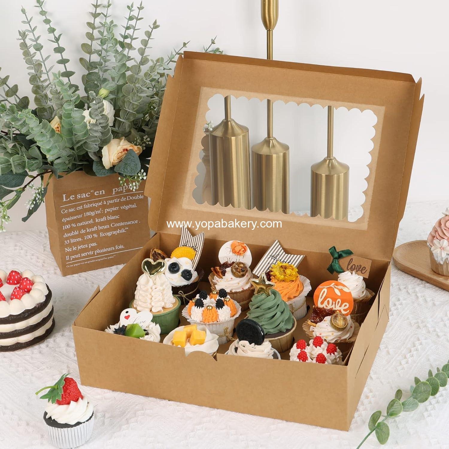 Wholesale 34 Sets Cupcake Boxes, Hold 12 Count Cupcake Containers with Window and Inserts, 13 x 10 x 3.5 Inches Kraft Bakery Carrier for Birthday and Holiday Parties, Factory