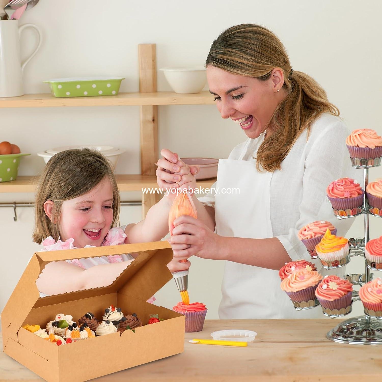 Wholesale 34 Sets Cupcake Boxes, Hold 12 Count Cupcake Containers with Window and Inserts, 13 x 10 x 3.5 Inches Kraft Bakery Carrier for Birthday and Holiday Parties, Factory