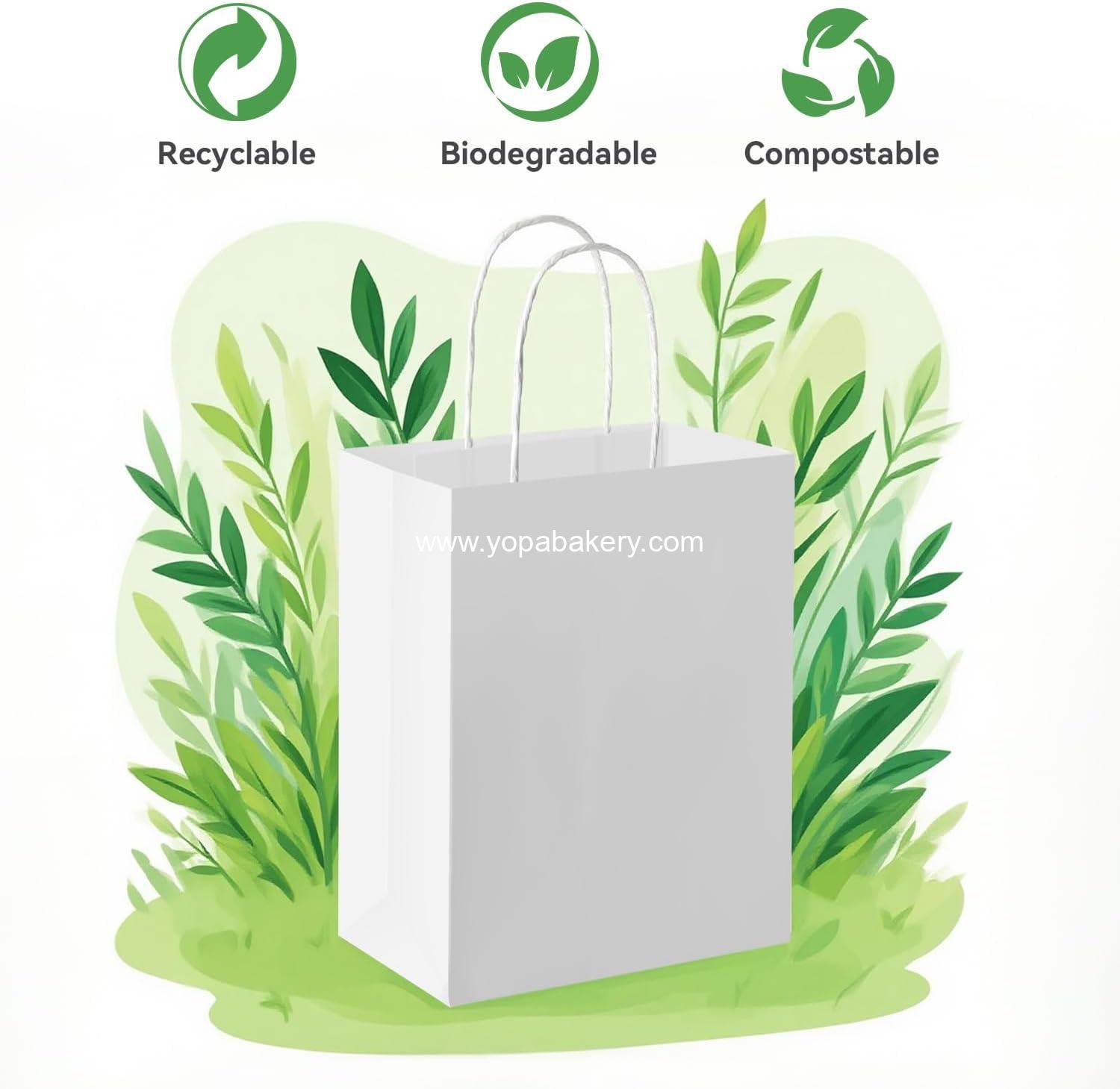 Wholesale 100Pcs White Paper Gift Bags Medium Size 8x4.75x10 inch Kraft Paper Bags with Handles for Shopping, Craft, Business, Retail, Party Favor, Takeout, Goodie, Grocery Factory