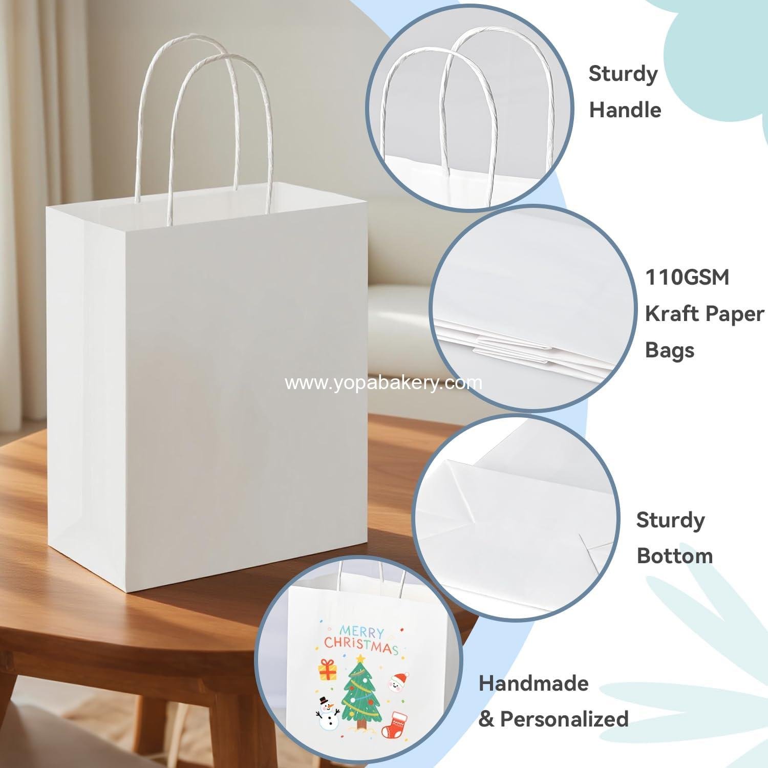 Wholesale 100Pcs White Paper Gift Bags Medium Size 8x4.75x10 inch Kraft Paper Bags with Handles for Shopping, Craft, Business, Retail, Party Favor, Takeout, Goodie, Grocery Factory