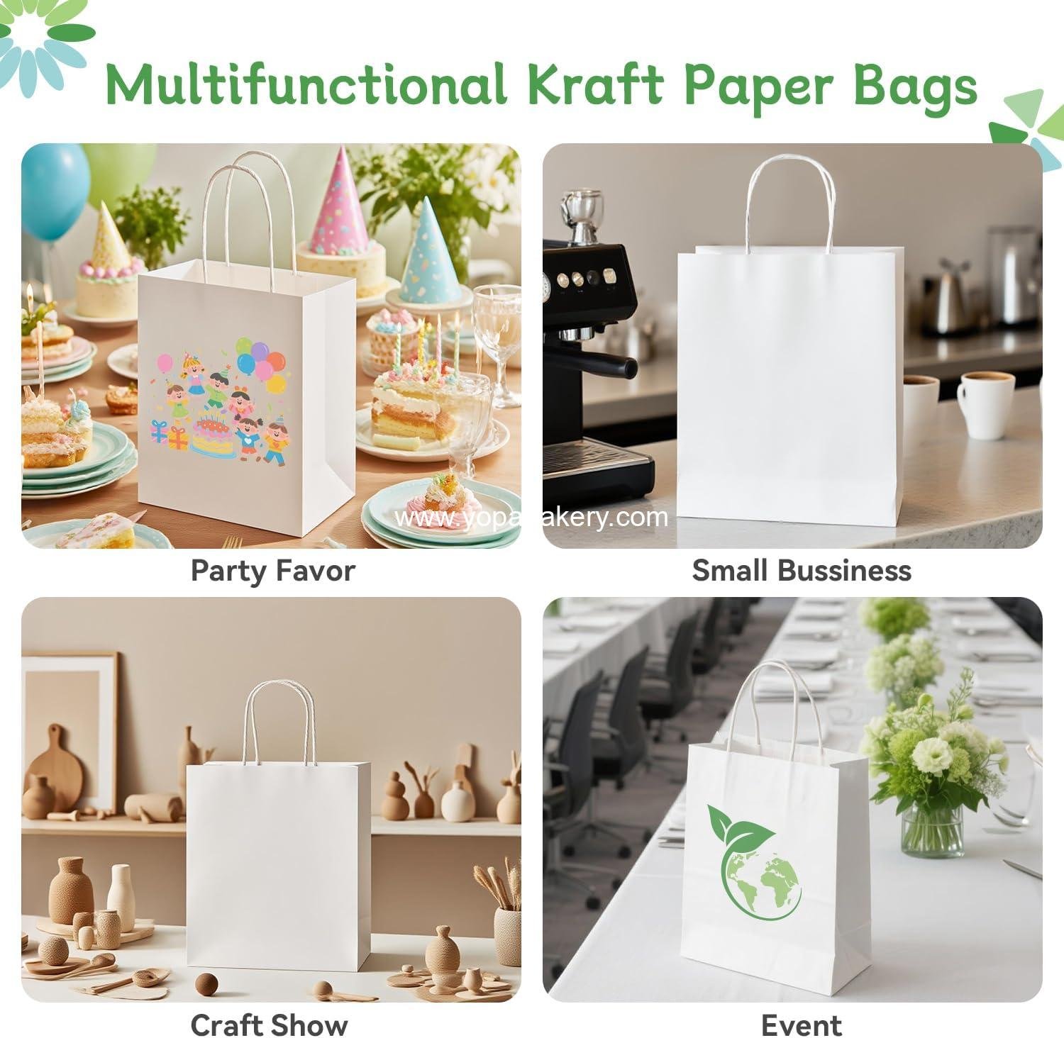 Wholesale 100Pcs White Paper Gift Bags Medium Size 8x4.75x10 inch Kraft Paper Bags with Handles for Shopping, Craft, Business, Retail, Party Favor, Takeout, Goodie, Grocery Factory