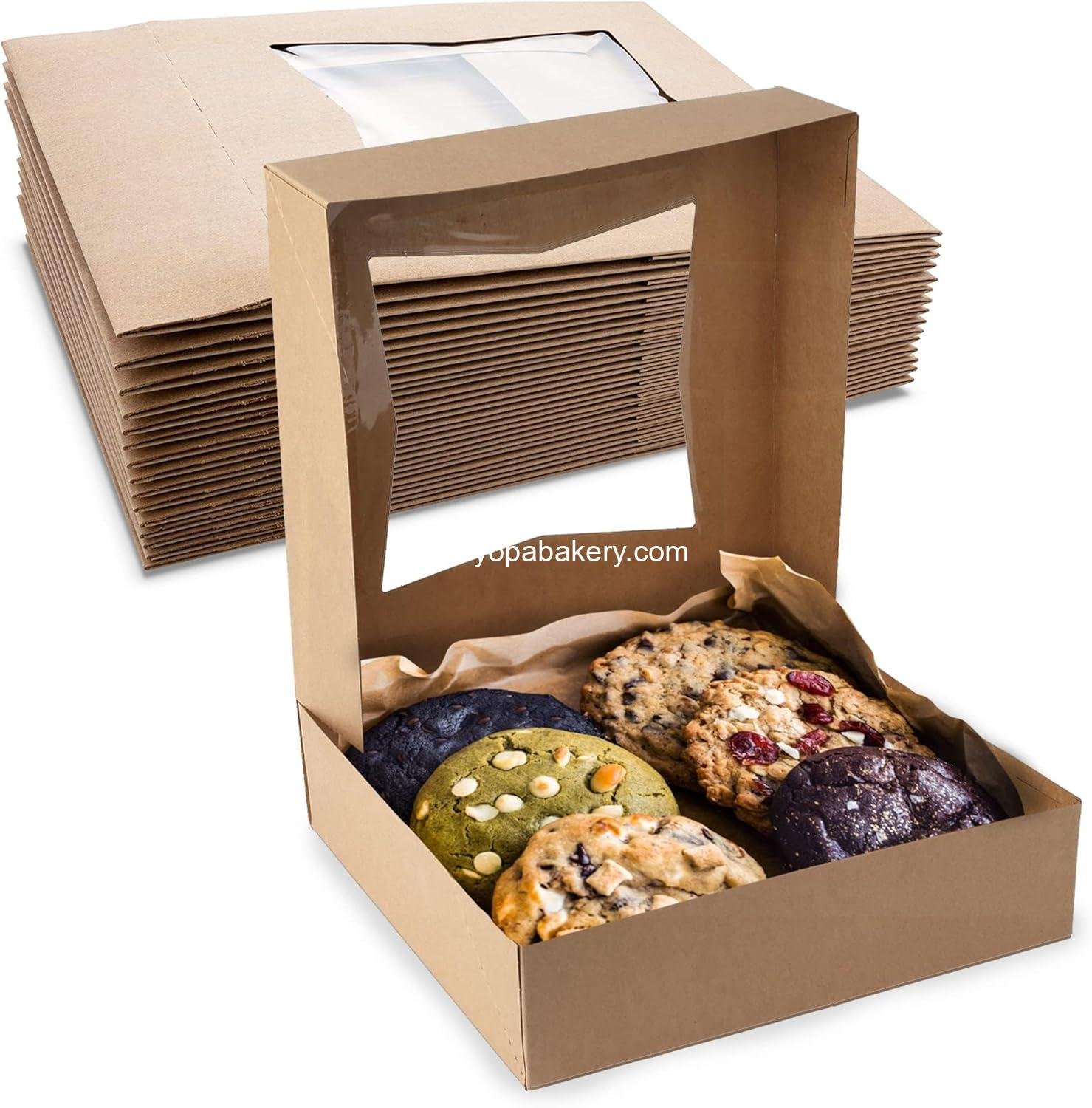 Wholesale Auto Pop-Up Bakery Cookie Boxes 8" x 8" x 2.5" with Window (Pack of 25) - Factory