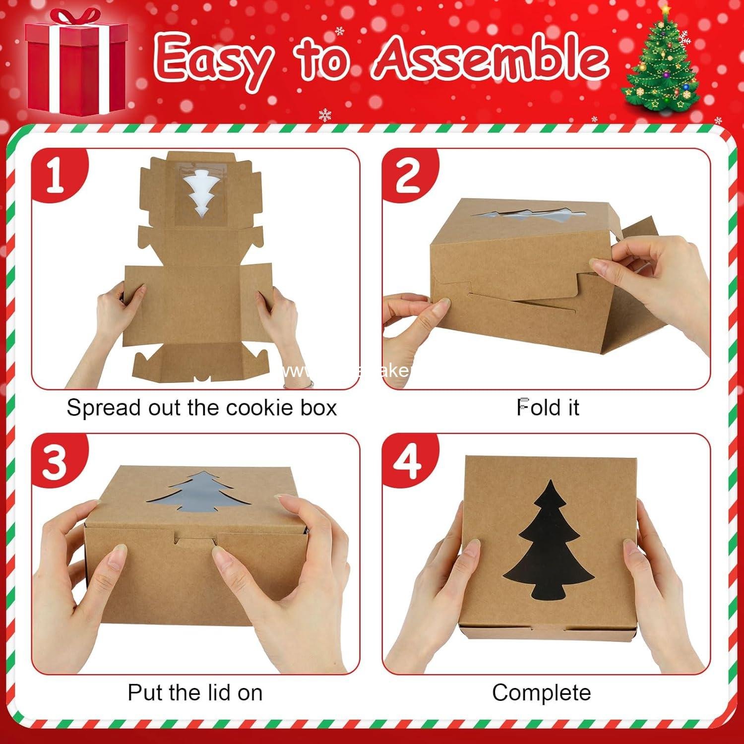 Wholesale 12 PCS Christmas Cookie Boxes 6x6x3 Inches Tin Treat Boxes with Window for Gift Packaging Desserts Bakery Cupcakes Baked Goods (Brown) Factory