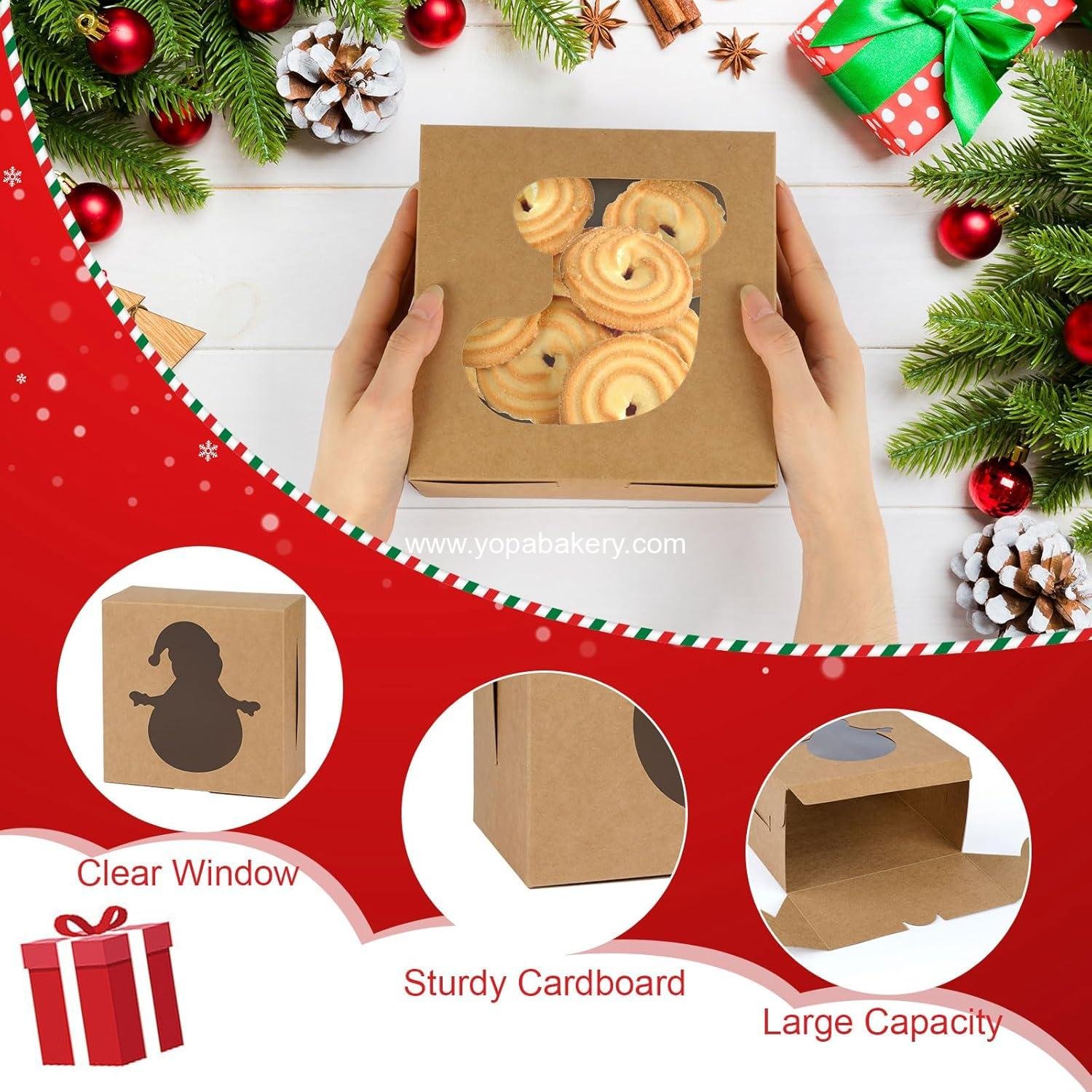 Wholesale 12 PCS Christmas Cookie Boxes 6x6x3 Inches Tin Treat Boxes with Window for Gift Packaging Desserts Bakery Cupcakes Baked Goods (Brown) Factory