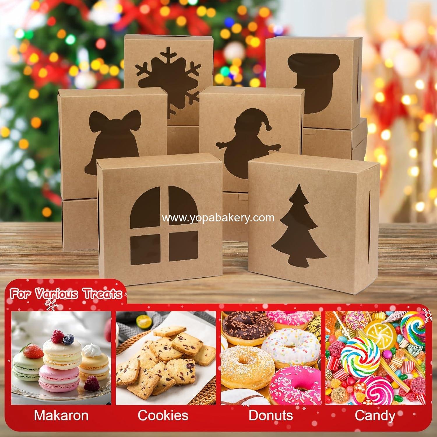 Wholesale 12 PCS Christmas Cookie Boxes 6x6x3 Inches Tin Treat Boxes with Window for Gift Packaging Desserts Bakery Cupcakes Baked Goods (Brown) Factory