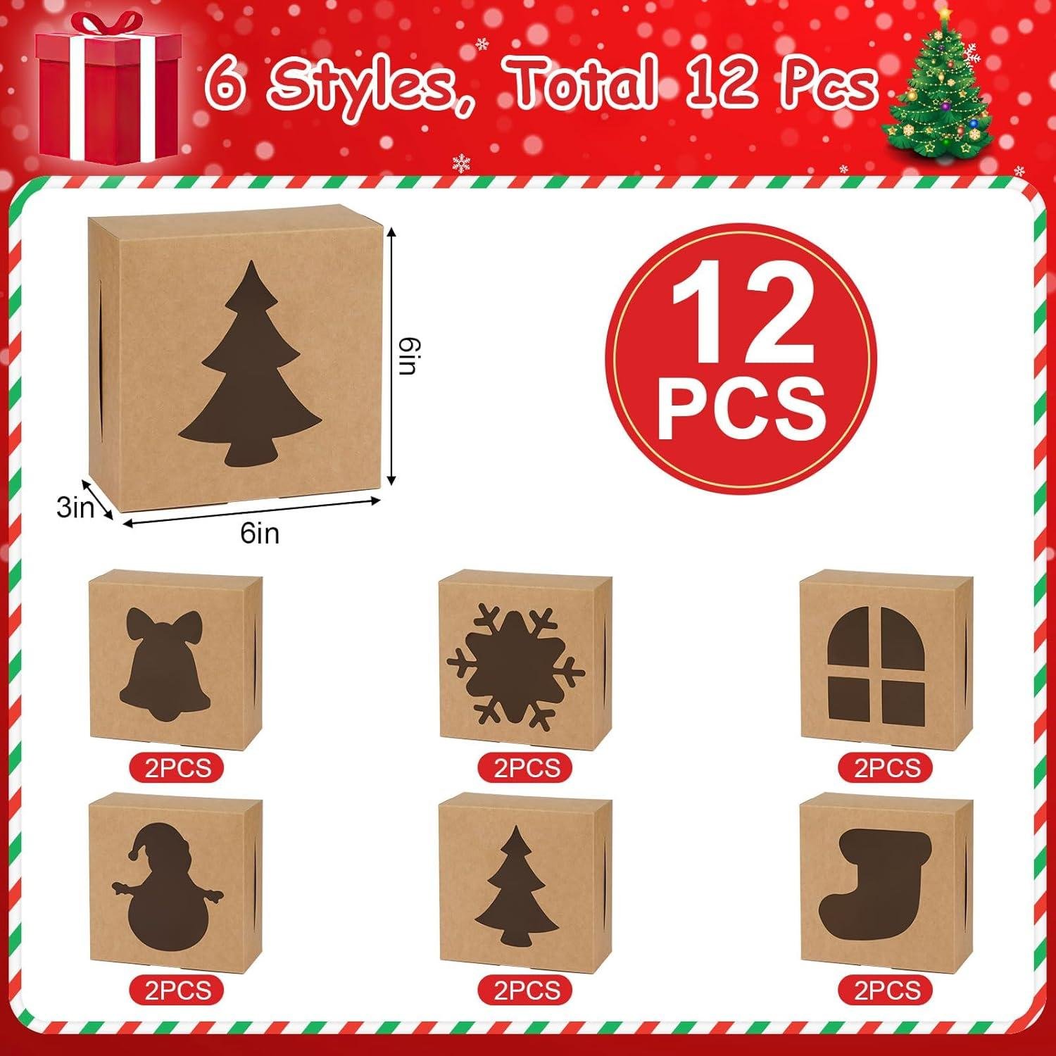 Wholesale 12 PCS Christmas Cookie Boxes 6x6x3 Inches Tin Treat Boxes with Window for Gift Packaging Desserts Bakery Cupcakes Baked Goods (Brown) Factory