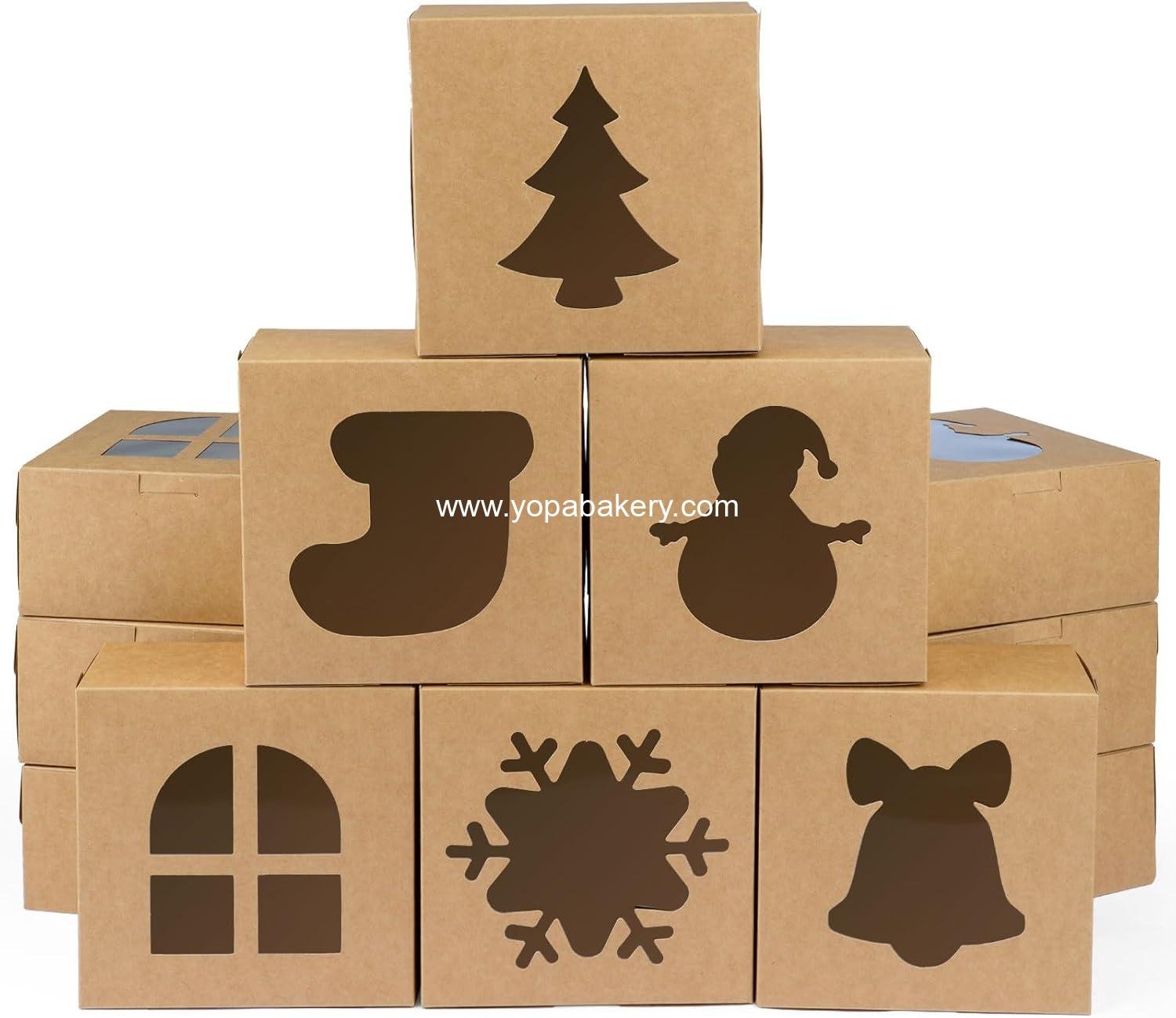 Wholesale 12 PCS Christmas Cookie Boxes 6x6x3 Inches Tin Treat Boxes with Window for Gift Packaging Desserts Bakery Cupcakes Baked Goods (Brown) Factory