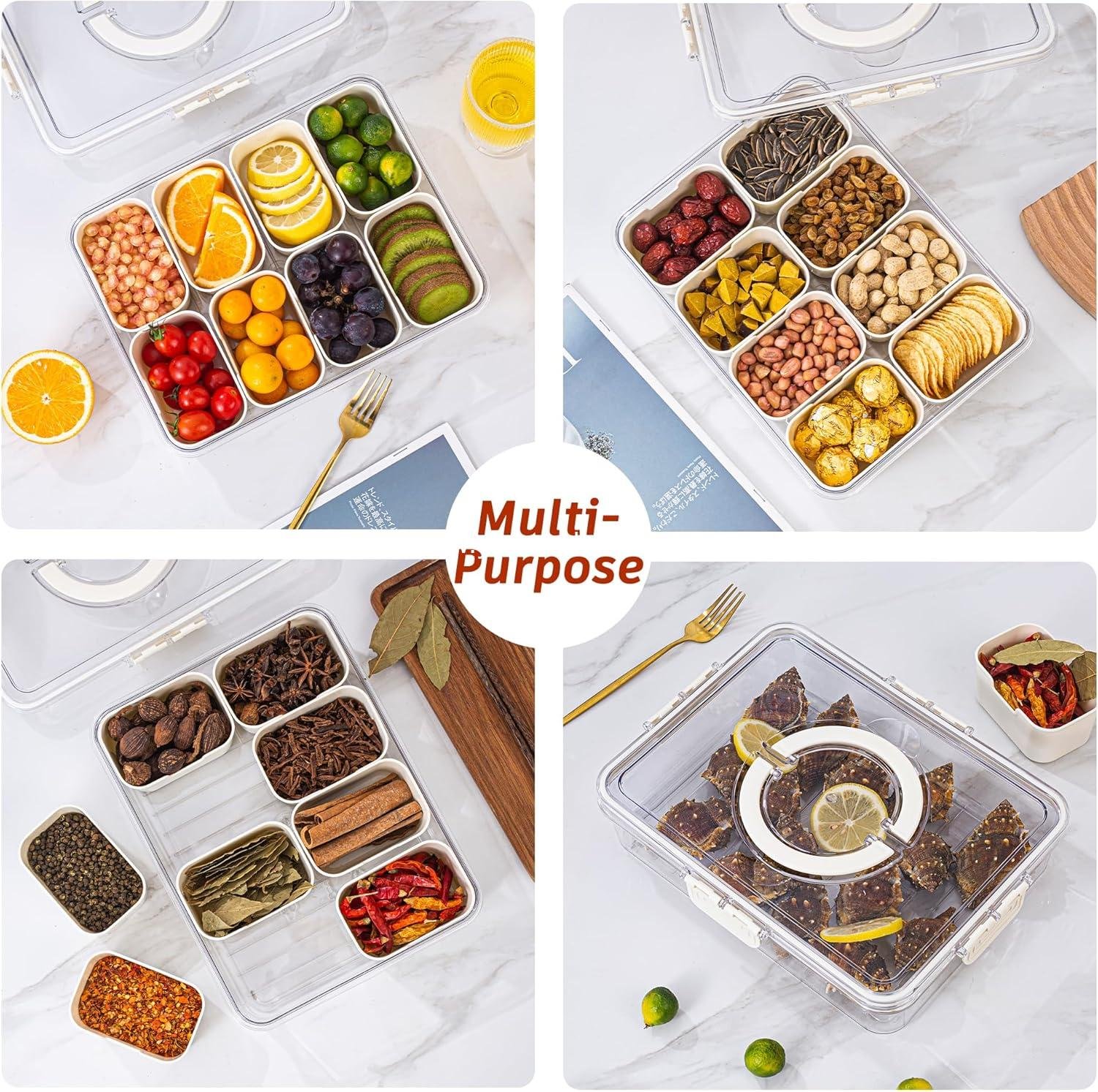 Wholesale Divided Serving Tray with Lid and Handle - Portable Snack Container for Charcuterie and Platter - Clear Organizer for Candy, Fruits, Nuts, and Snacks - Ideal for Parties and Entertaining - Factory