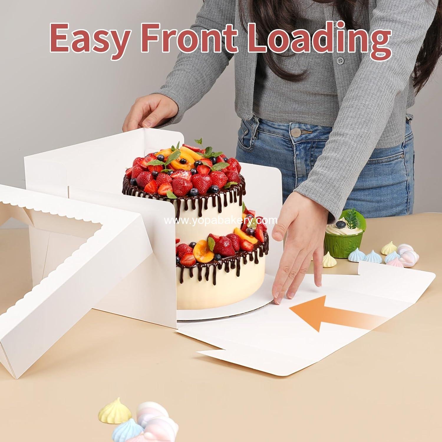 Wholesale 2 Pack Cake Boxes with Cake Boards, 12 Inch Tall Disposable Cake Transport Container, White Carrier for Baked Goods, Cookies, Desserts, Pastries, Cupcakes (12×12×8 Inches) Factory