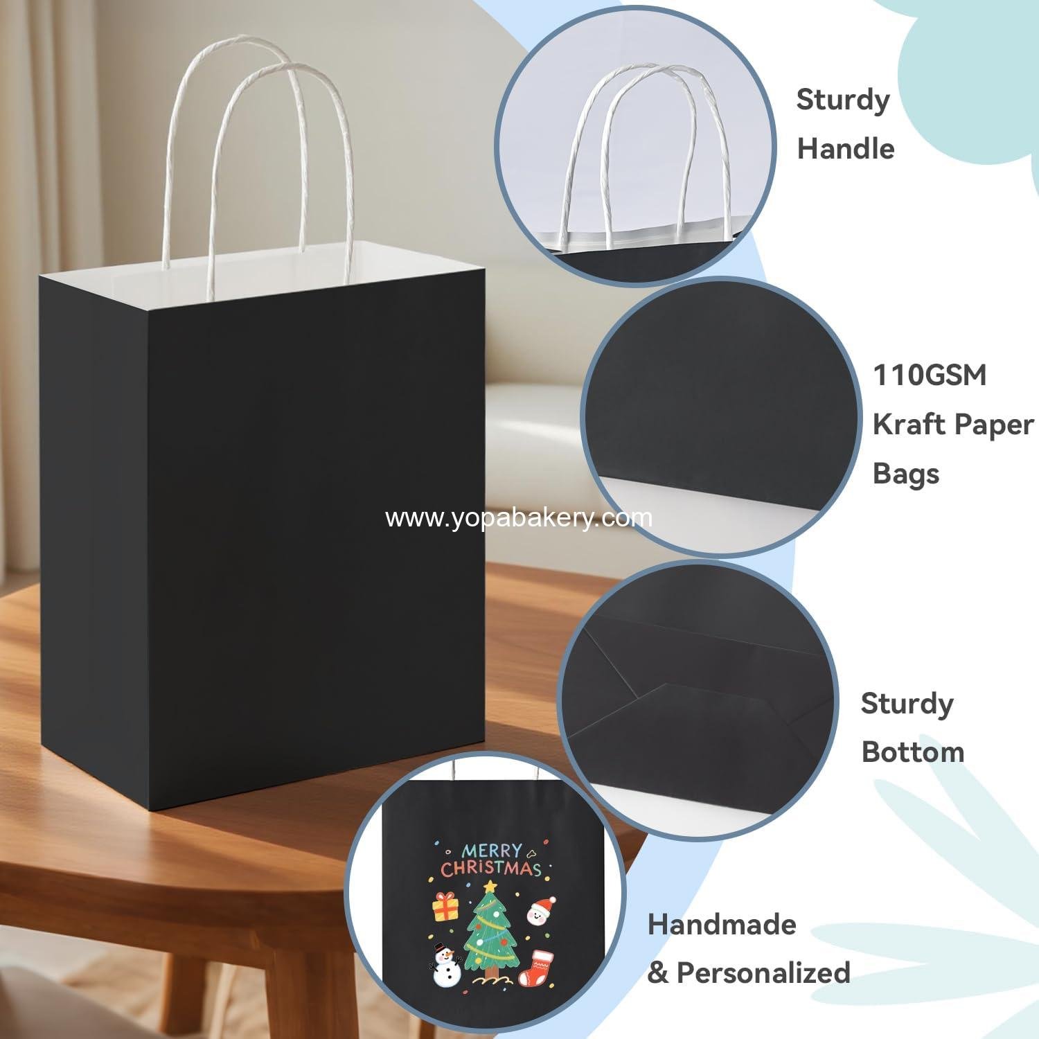 Wholesale 100Pcs Black Paper Gift Bags Medium Size 8x4.75x10 Inch Kraft Paper with Handles for Shopping, Craft, Business, Retail, Party Favor, Takeout, Goodie, Grocery Factory