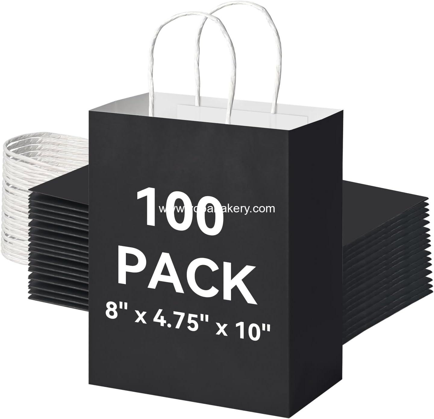 Brothersbox 100Pcs Black Paper Gift Bags Medium Size 8x4.75x10 inch, Kraft Paper Bags with Handles Bulk for Shopping, Craft, Business, Retail, Party Favor, Takeout, Goodie, Grocery