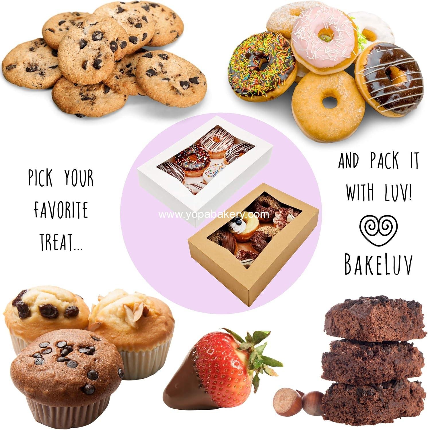 Wholesale Breakable Heart Donut Boxes 12x8x2.5 | Brown 12 Pack | 12x8 Cookie Box with Window | Factory