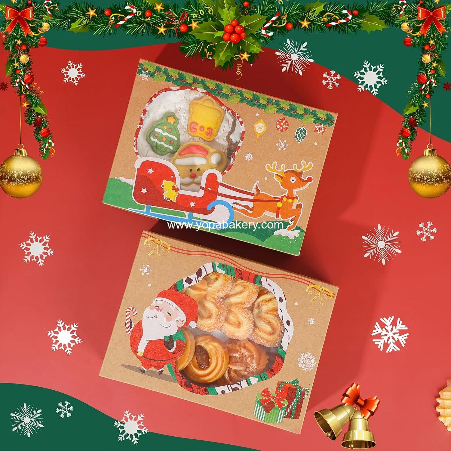 Wholesale Festive Christmas Treat Boxes - 24 Pack, 8.25x6x2.75 in, Brown Rectangular Design with Flip Top Lids, Durable & Reusable for Baked Goods & Gifts - Factory