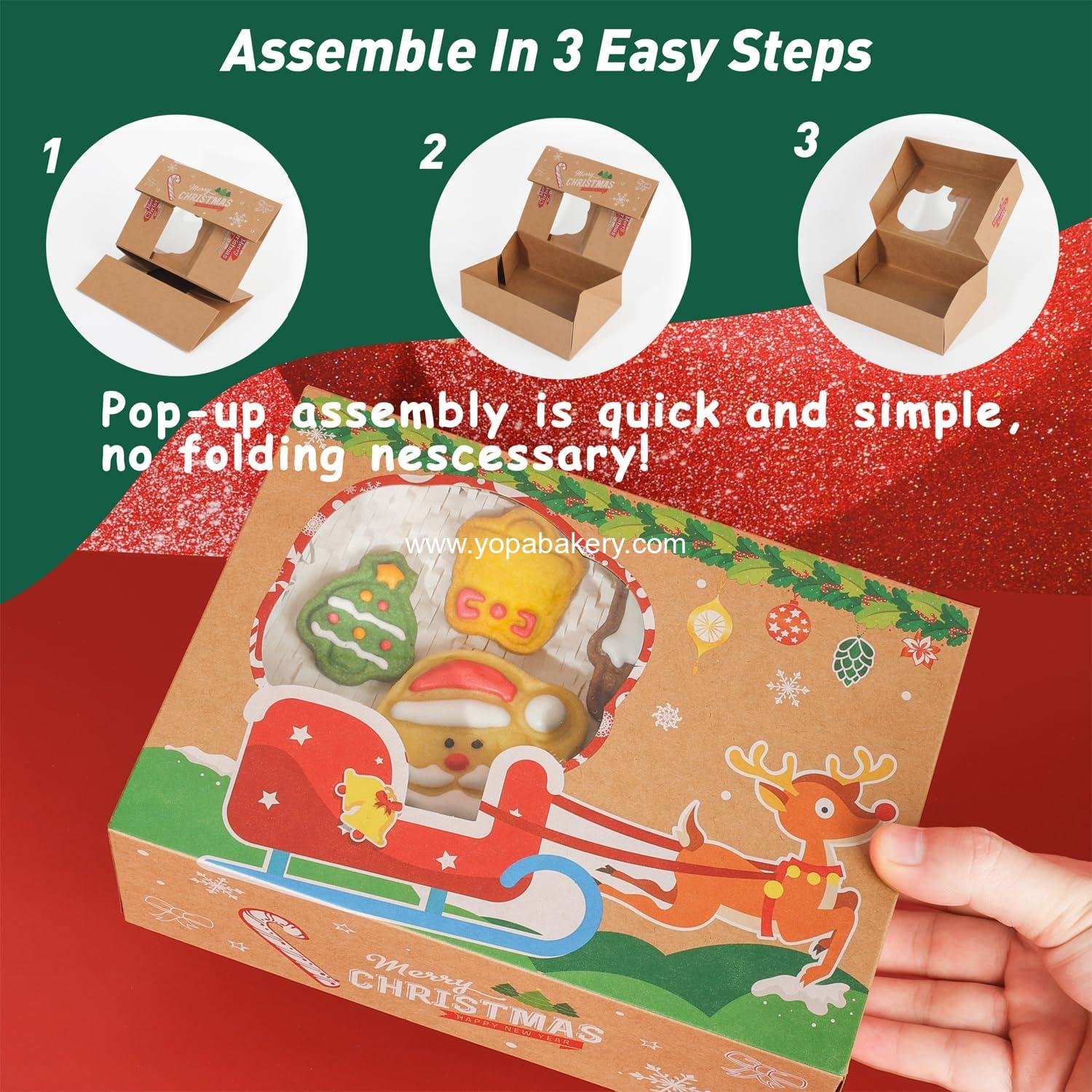 Wholesale Festive Christmas Treat Boxes - 24 Pack, 8.25x6x2.75 in, Brown Rectangular Design with Flip Top Lids, Durable & Reusable for Baked Goods & Gifts - Factory