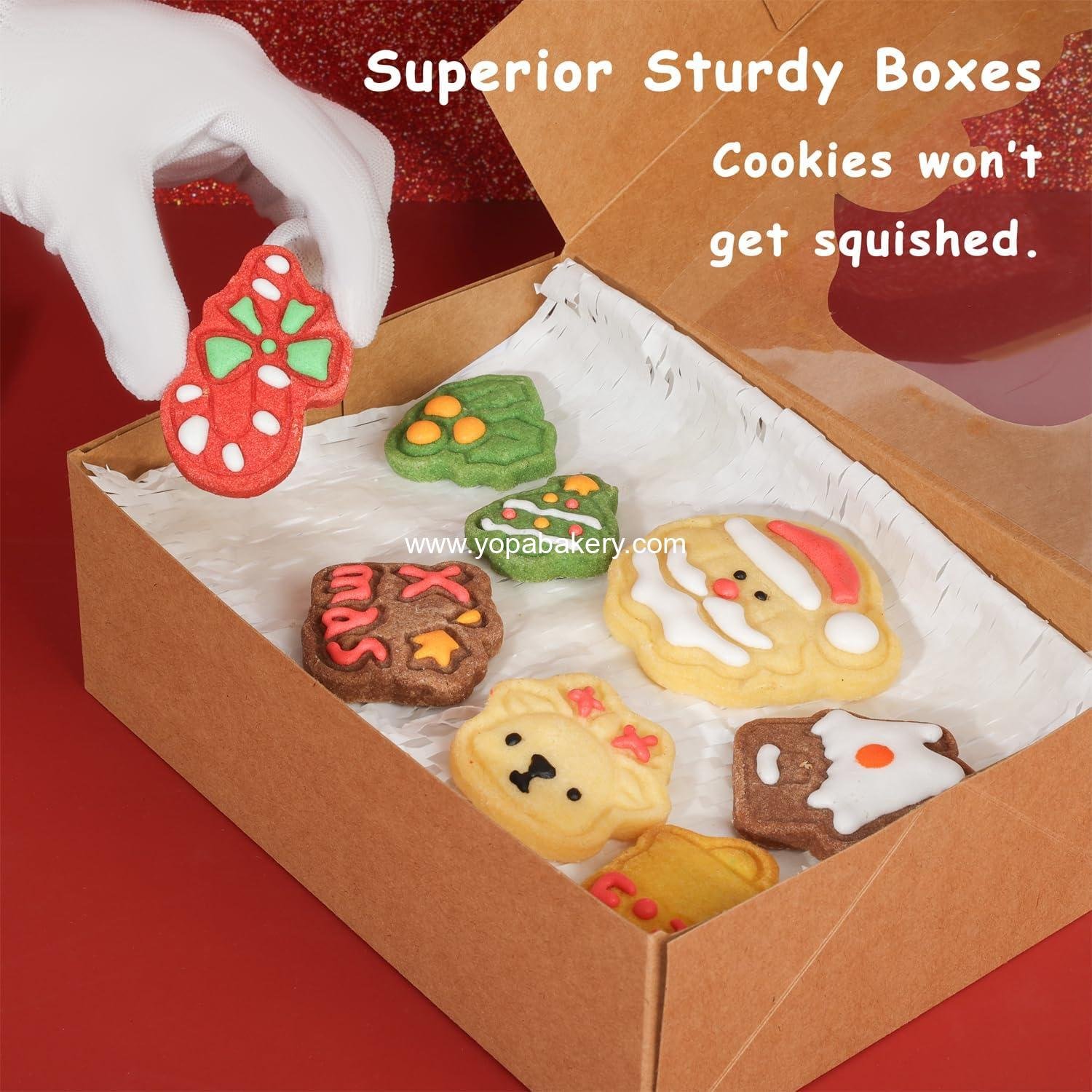 Wholesale Festive Christmas Treat Boxes - 24 Pack, 8.25x6x2.75 in, Brown Rectangular Design with Flip Top Lids, Durable & Reusable for Baked Goods & Gifts - Factory