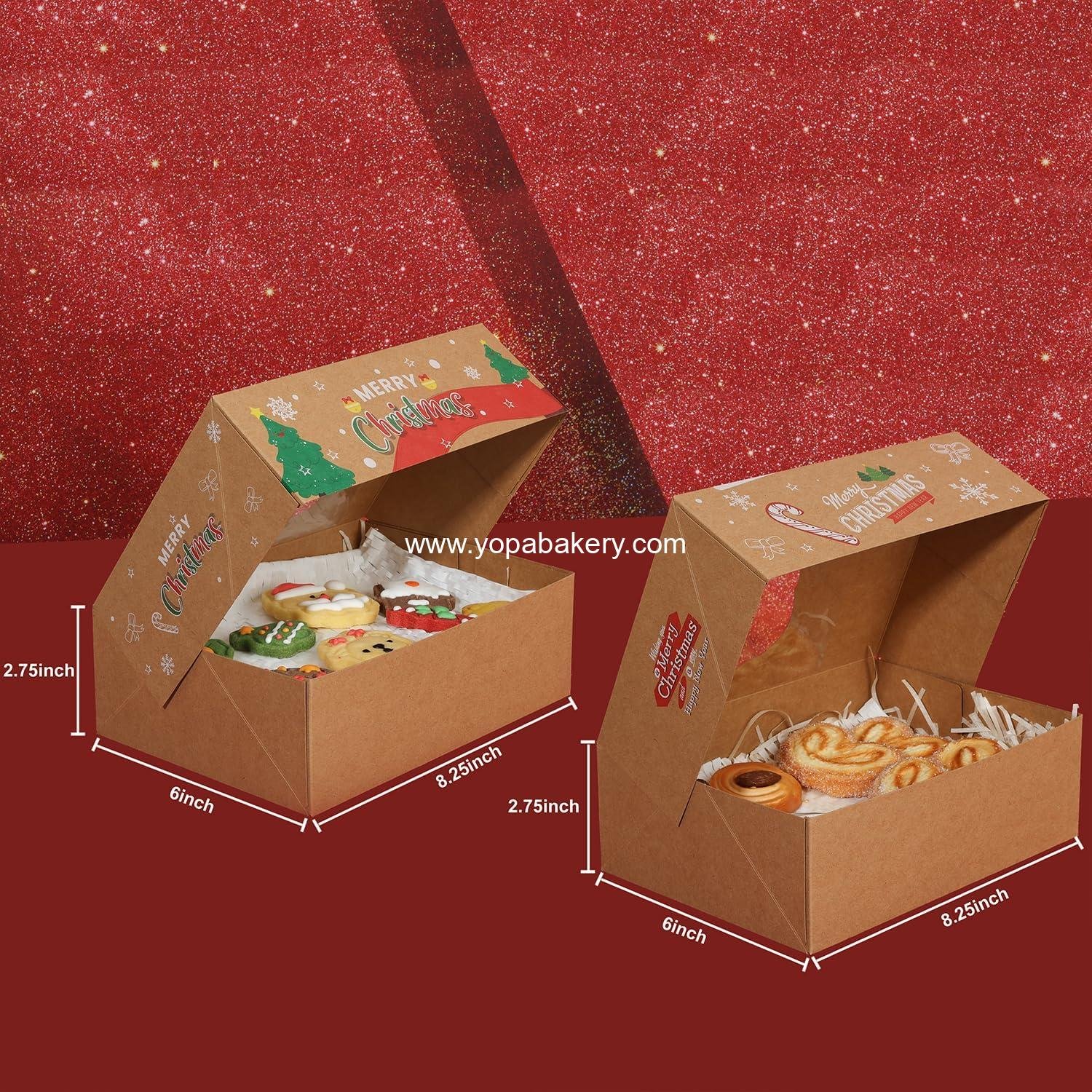 Wholesale Festive Christmas Treat Boxes - 24 Pack, 8.25x6x2.75 in, Brown Rectangular Design with Flip Top Lids, Durable & Reusable for Baked Goods & Gifts - Factory
