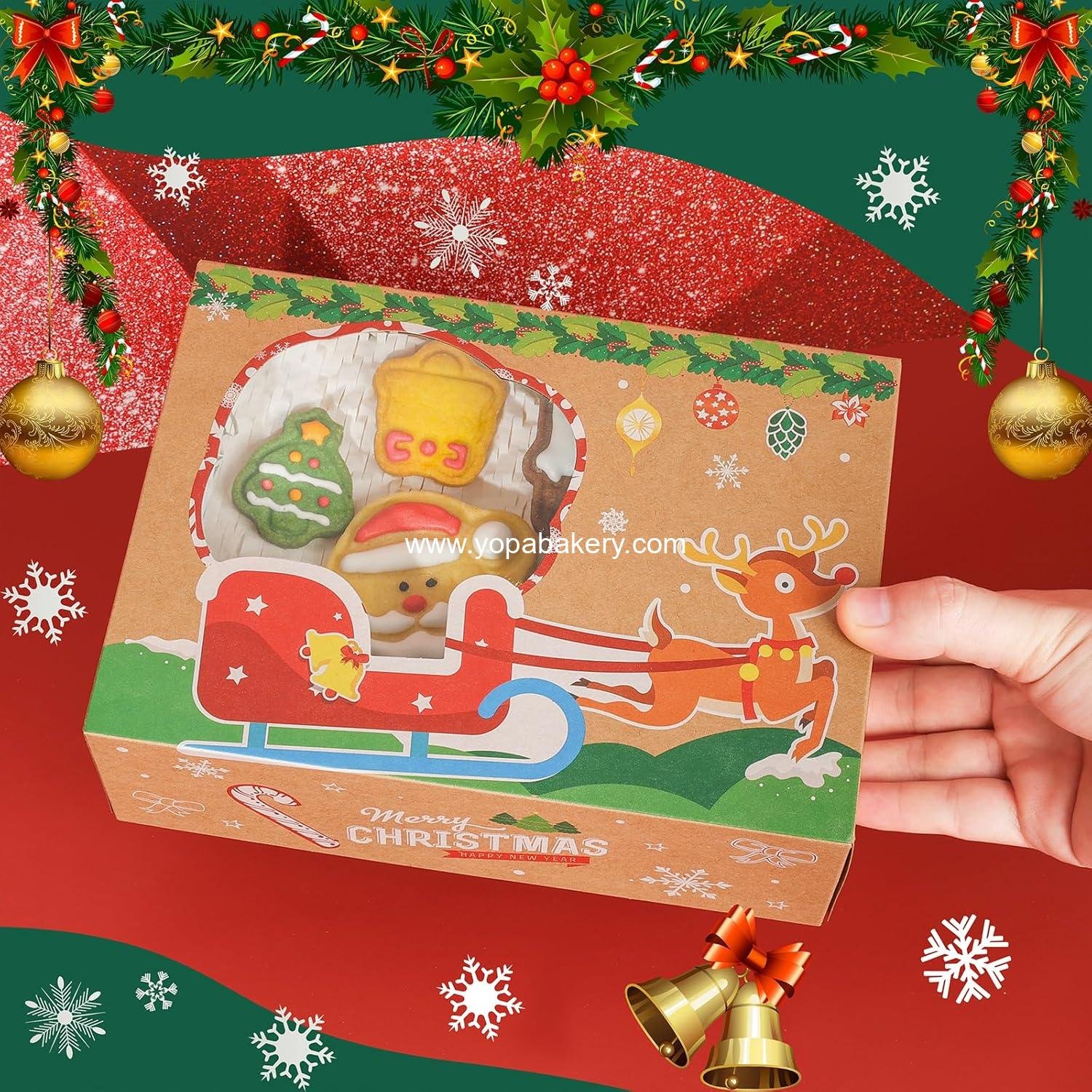 Wholesale Festive Christmas Treat Boxes - 24 Pack, 8.25x6x2.75 in, Brown Rectangular Design with Flip Top Lids, Durable & Reusable for Baked Goods & Gifts - Factory