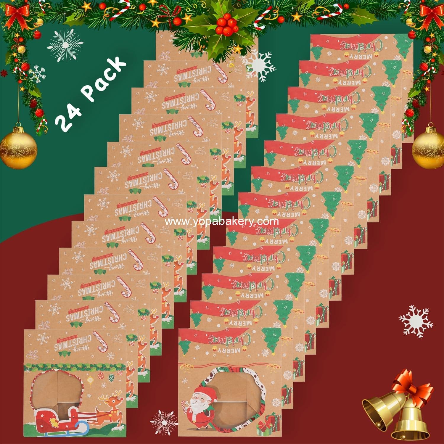 Wholesale Festive Christmas Treat Boxes - 24 Pack, 8.25x6x2.75 in, Brown Rectangular Design with Flip Top Lids, Durable & Reusable for Baked Goods & Gifts - Factory