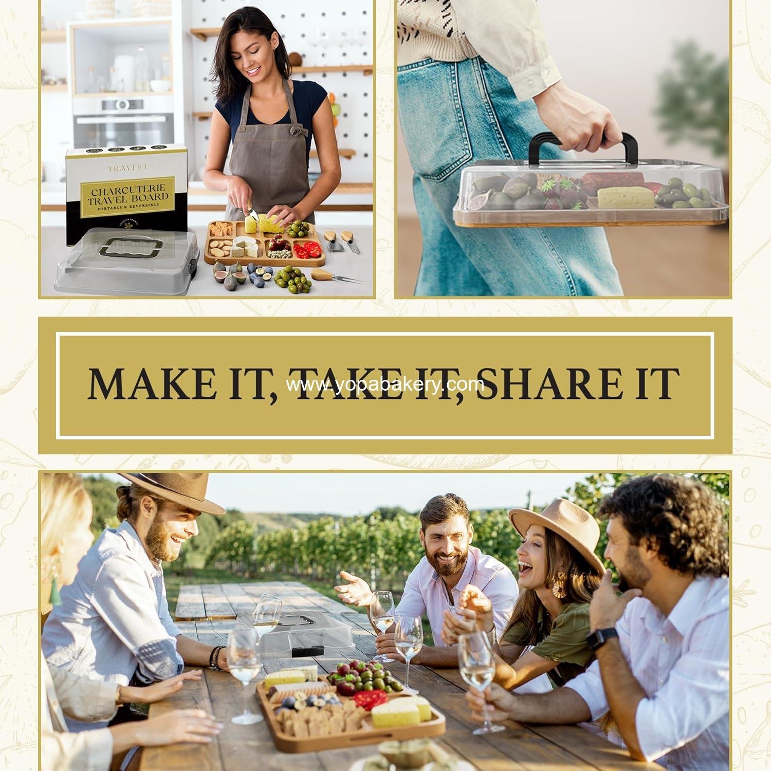 OEM Charcuterie Board with Lid - Reversible 2-in-1 Travel Cheese Board for Picnics and Entertaining - Housewarming Gift Set - Covered Snack Serving Tray - Large Food Platter Factory