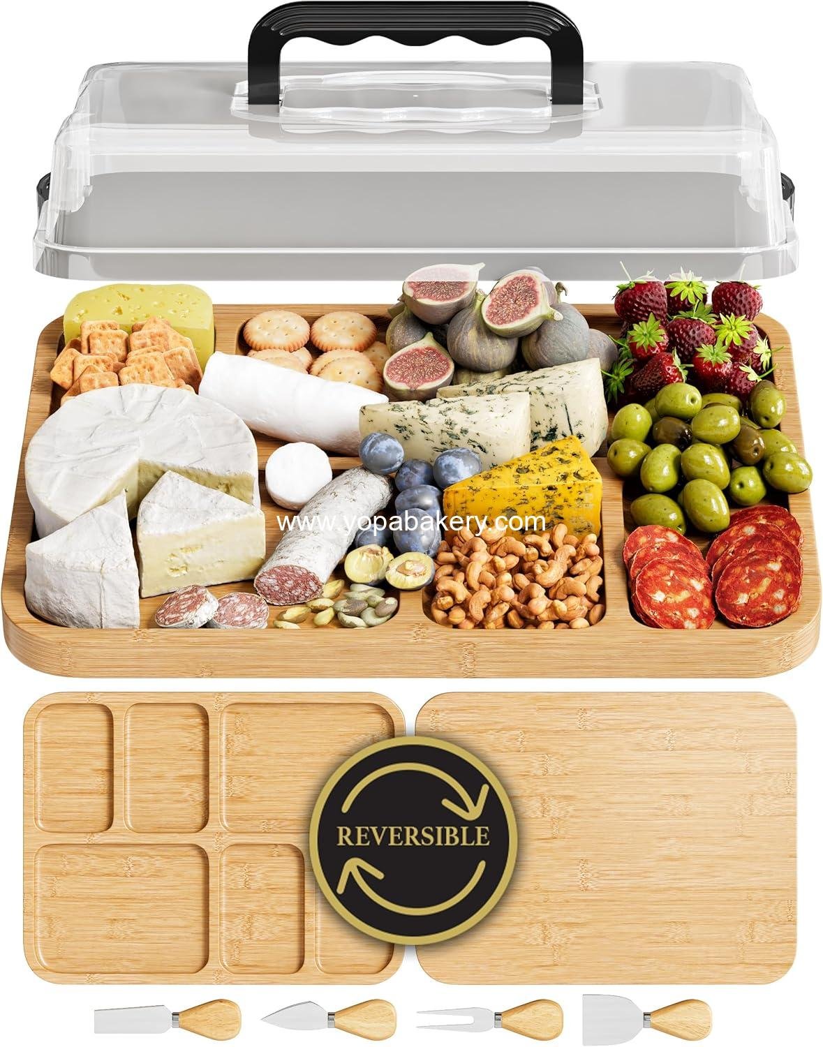 Charcuterie Board with Lid - Reversible, 2-in-1 Travel Portable Cheese Board for Picnics & Entertaining - Housewarming Gift Set Idea - Covered Snack Serving Tray - Large Food Platter