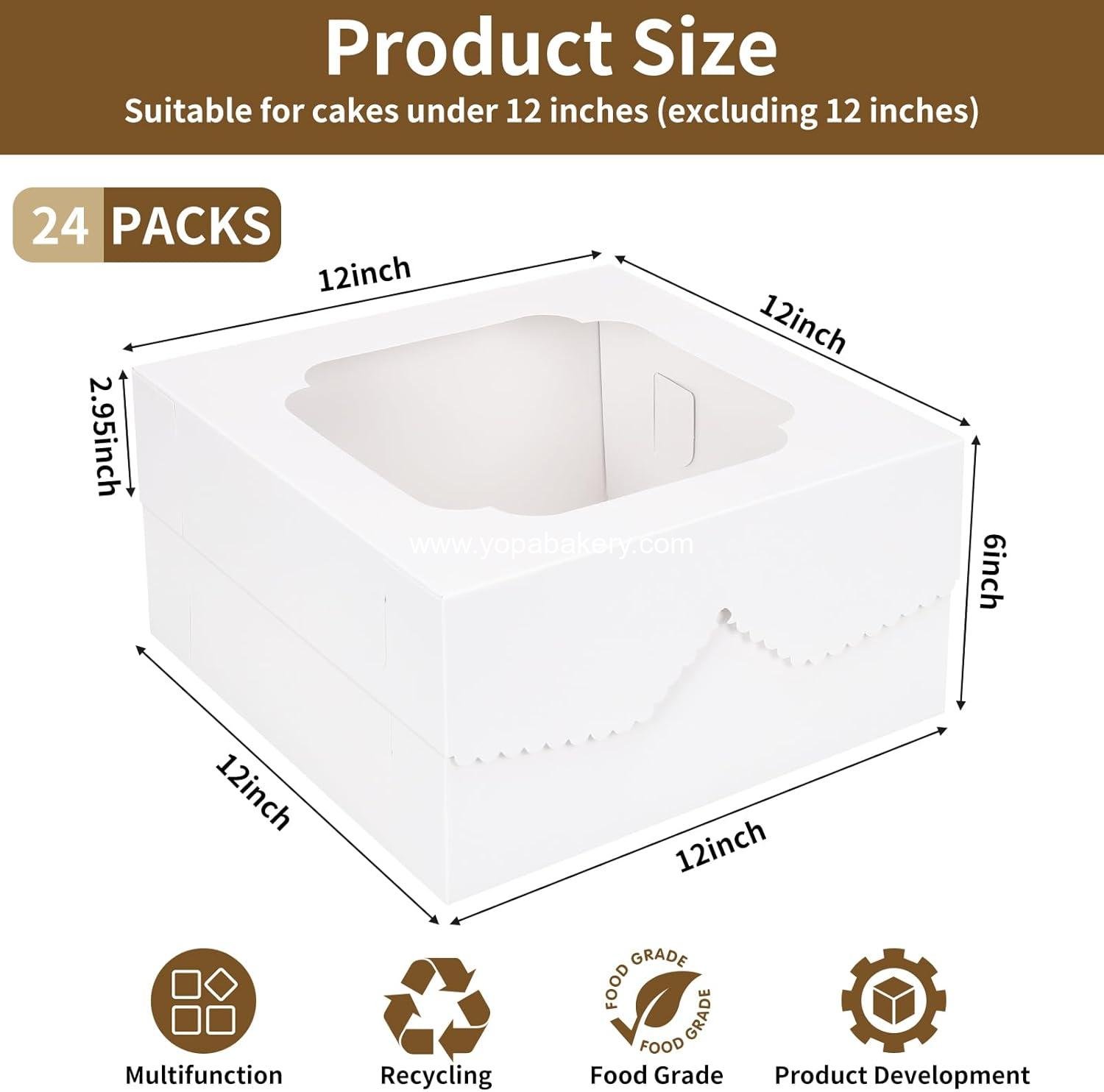 Wholesale 24pcs Cake Boxes 12x12x6 Inch Square Bakery Boxes with Window for Valentine's Day, Mother's Day, Pastries, Chocolates, Cookies, Pie, Birthday Party, Wedding Factory