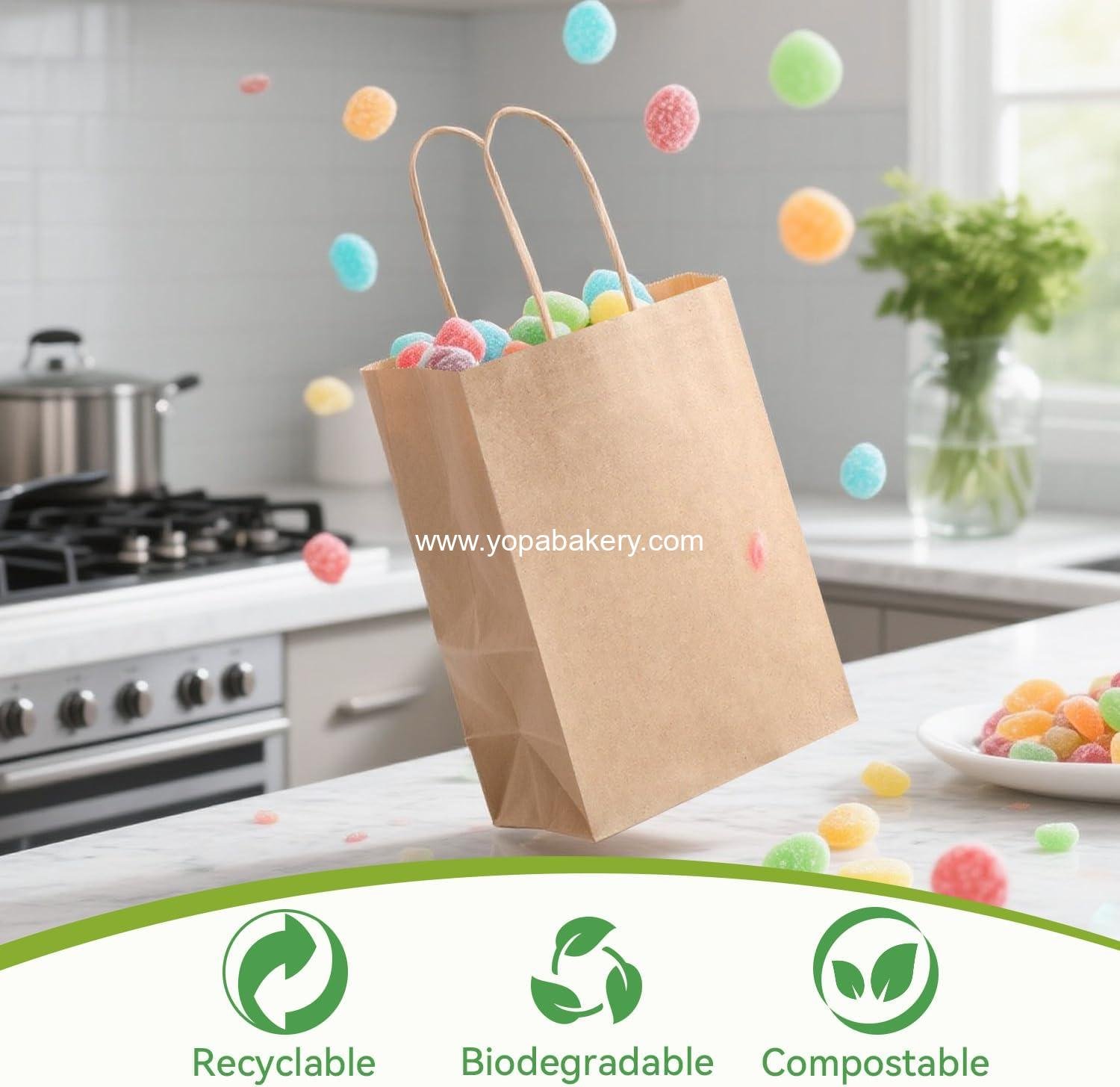 Wholesale Small Brown Paper Bags with Handles 100PCS, 5.25 x 3.25 x 8 Inch Kraft Gift Bags for Craft Shopping Business Party Favor Retail Birthday Grocery Factory