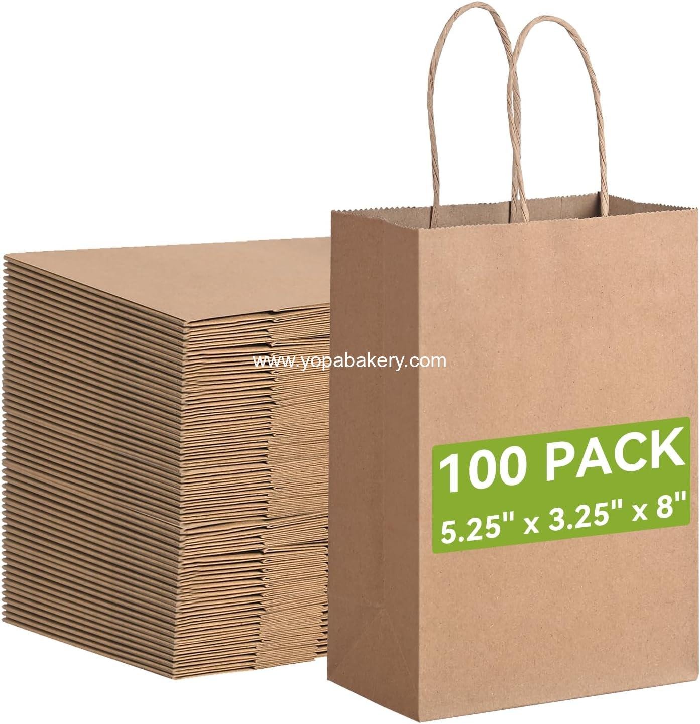 Brothersbox Small Brown Paper Bags with Handles 100PCS, 5.25 * 3.25 * 8 Inch Kraft Gift Bags Bulk for Craft Shopping Business Party Favor Retail Birthday Grocery