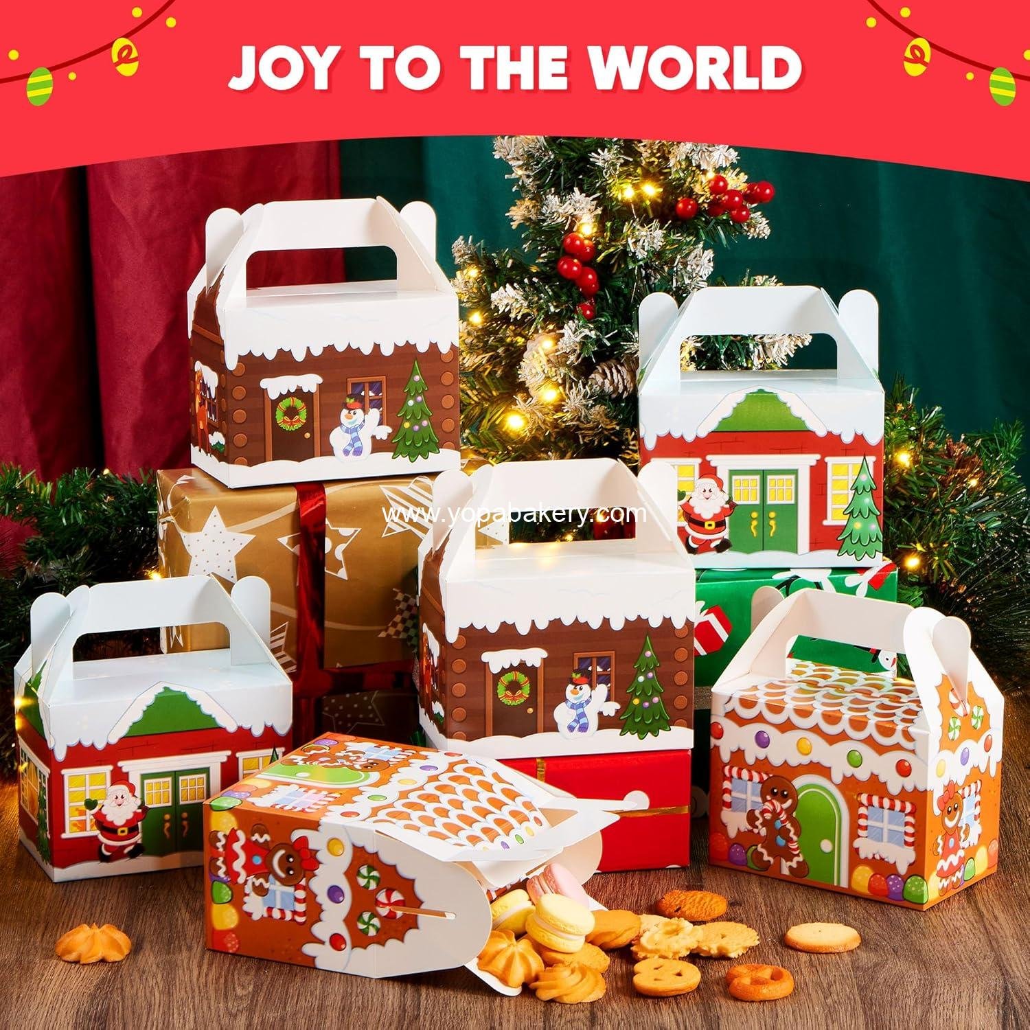 Wholesale 24 PCS 3D Christmas House Cardboard Treat Boxes for Holiday Goody Gifts, Goodie Paper Boxes, Classroom Party Favors, 4 Designs Candy Treat Cookie Boxes Factory