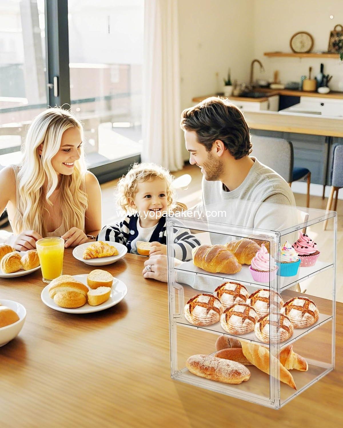Wholesale 4-Layer Adjustable Pastry Display Case and Bread Box for Kitchen Countertop - Large Capacity Storage for Home-baked Breads, Muffins, and Bagels - Factory