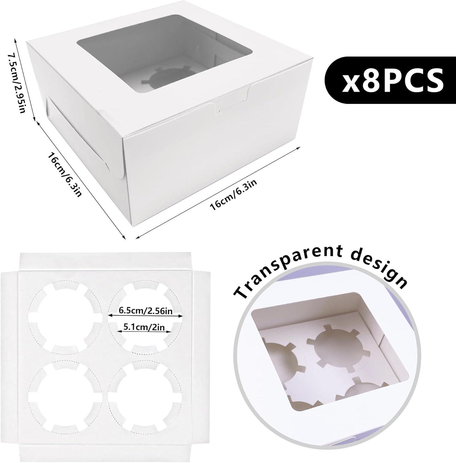 Wholesale 14 PCS White Paper Cupcake Boxes with 4 Cavity Cookie Gift Boxes and Clear Window Treat Holders for Bakery and Birthday Party Supplies - Factory