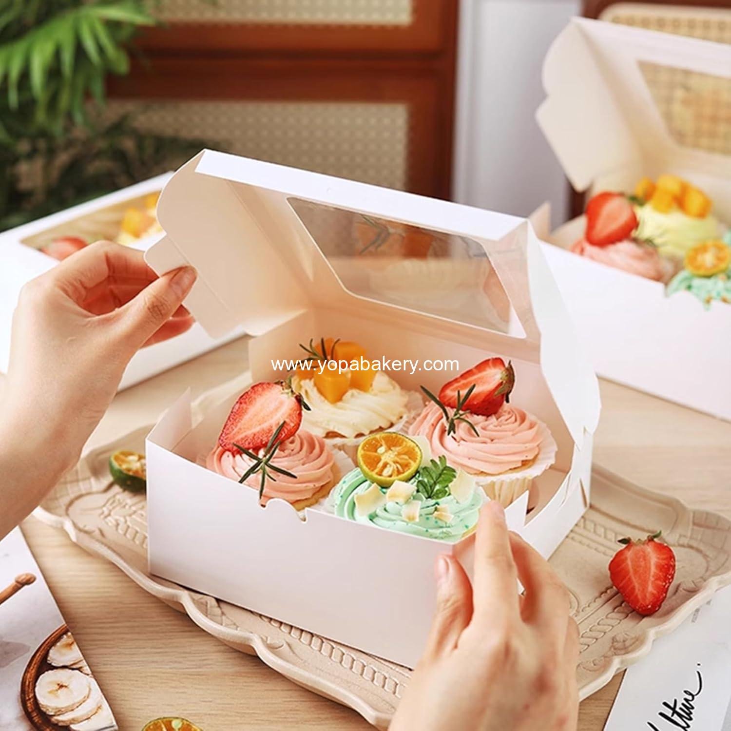 Wholesale 14 PCS White Paper Cupcake Boxes with 4 Cavity Cookie Gift Boxes and Clear Window Treat Holders for Bakery and Birthday Party Supplies - Factory