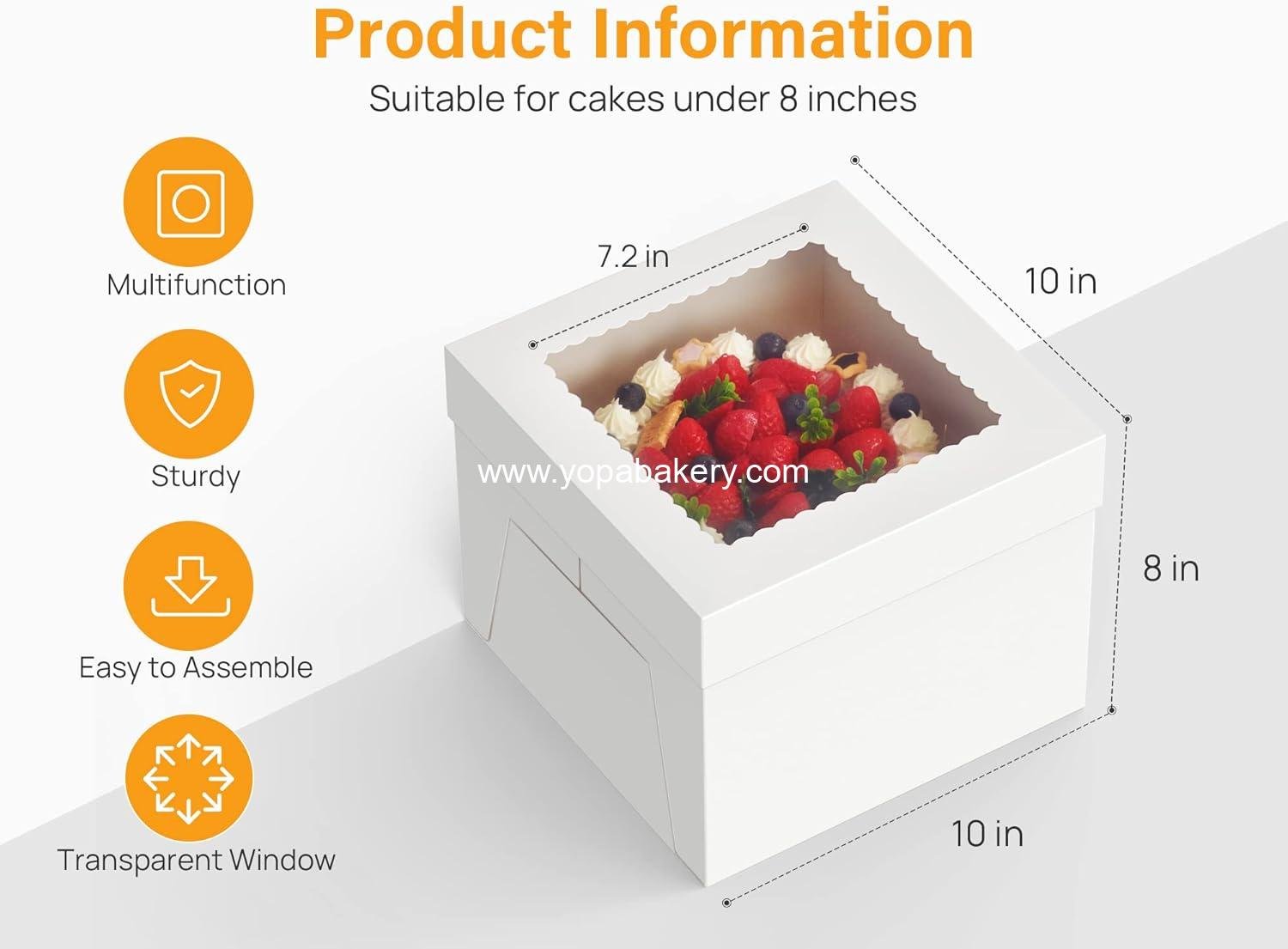 Wholesale 15pcs 10x10x8 Inch Cake Boxes with Window, White Bakery Boxes for Multi-Layer Cakes, Square Cardboard Packaging for Gift Giving and Cake Decorating Supplies Factory