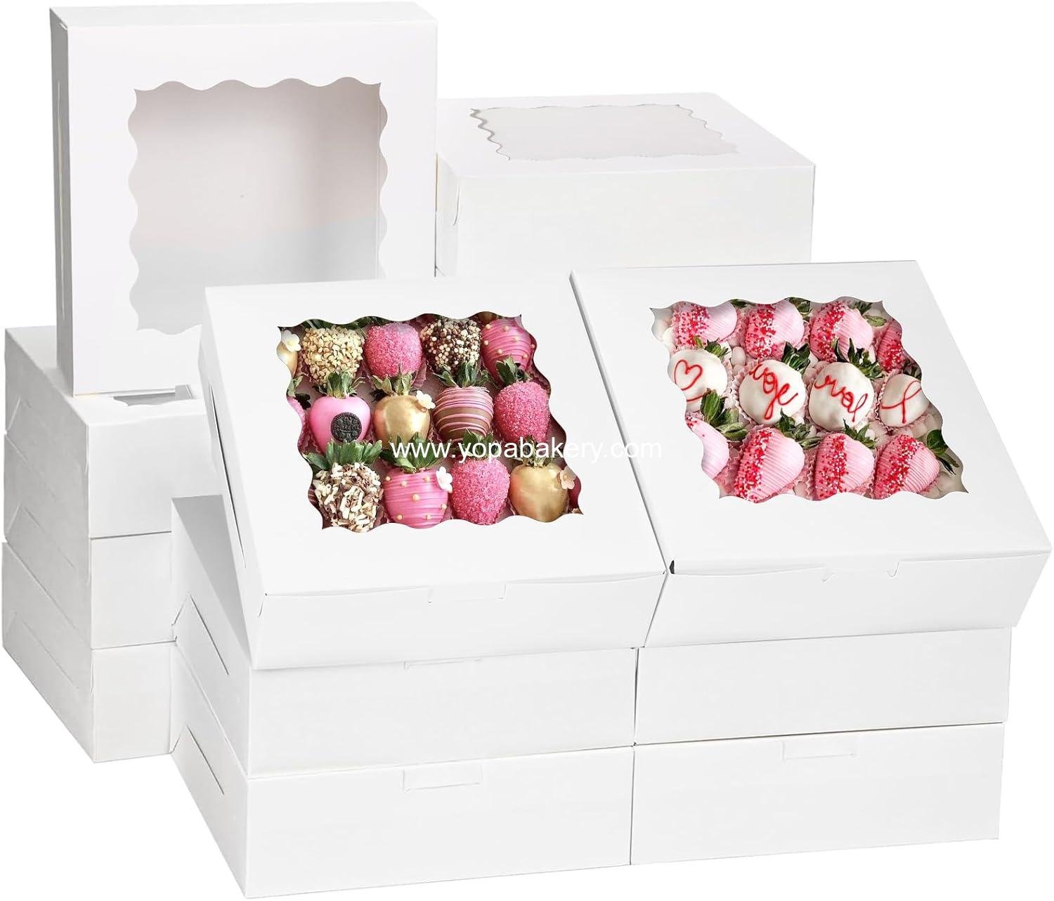 Moretoes 30pcs Bakery Boxes, 8x8x2.5 Cookie Boxes with Window, White Treat Containers for Donuts, Chocolate Strawberries, Pie