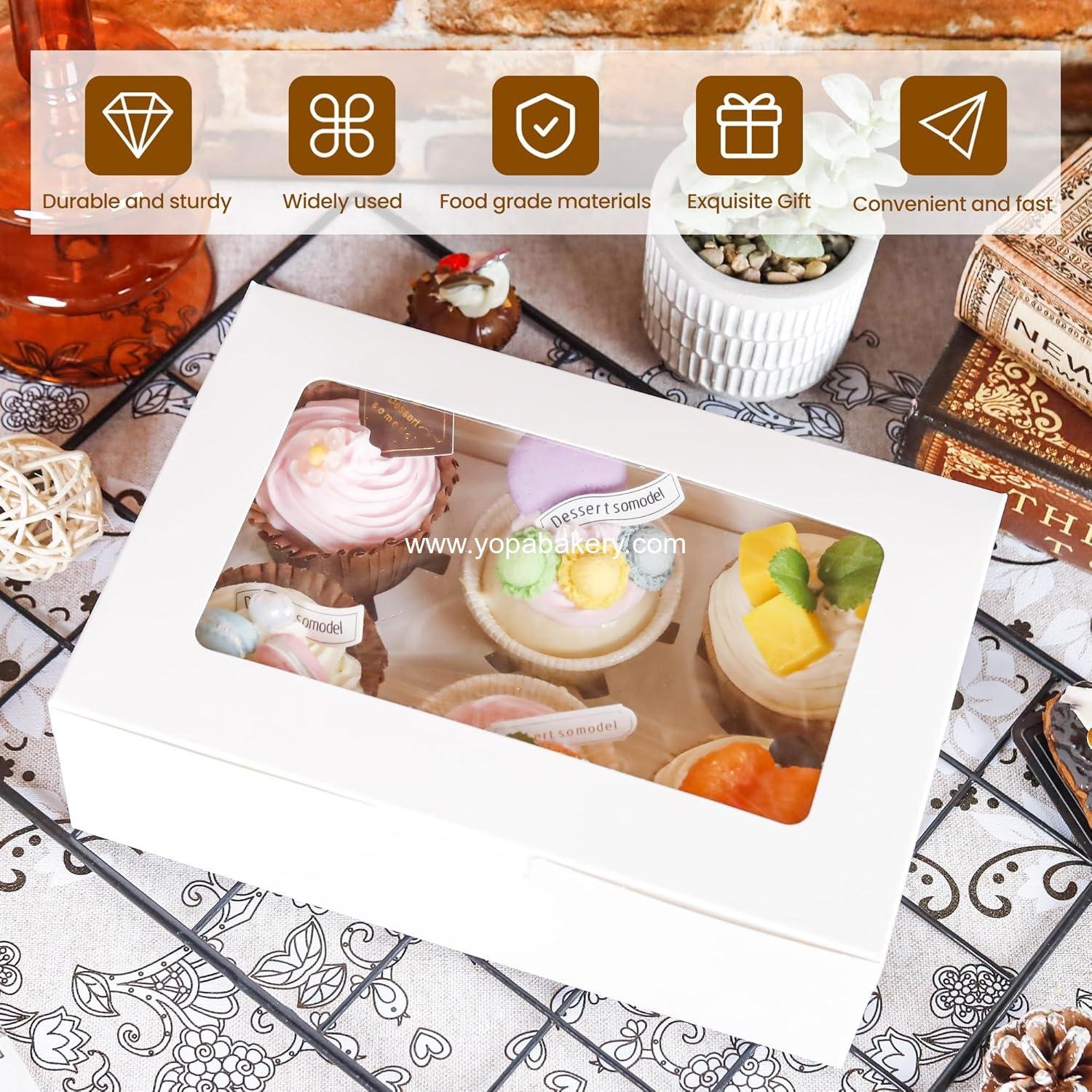 Wholesale 15 Pack Cupcake Boxes with Inserts and 6 Holders, White Bakery Boxes with Window for Muffins, Food Grade Cupcake Containers, 6 Count - Factory Wholesale 15 Pack Cupcake Boxes with Inserts and 6 Holders, White Bakery Boxes with Window for Muffins, Food Grade Cupcake Containers, 6 Count - Factory