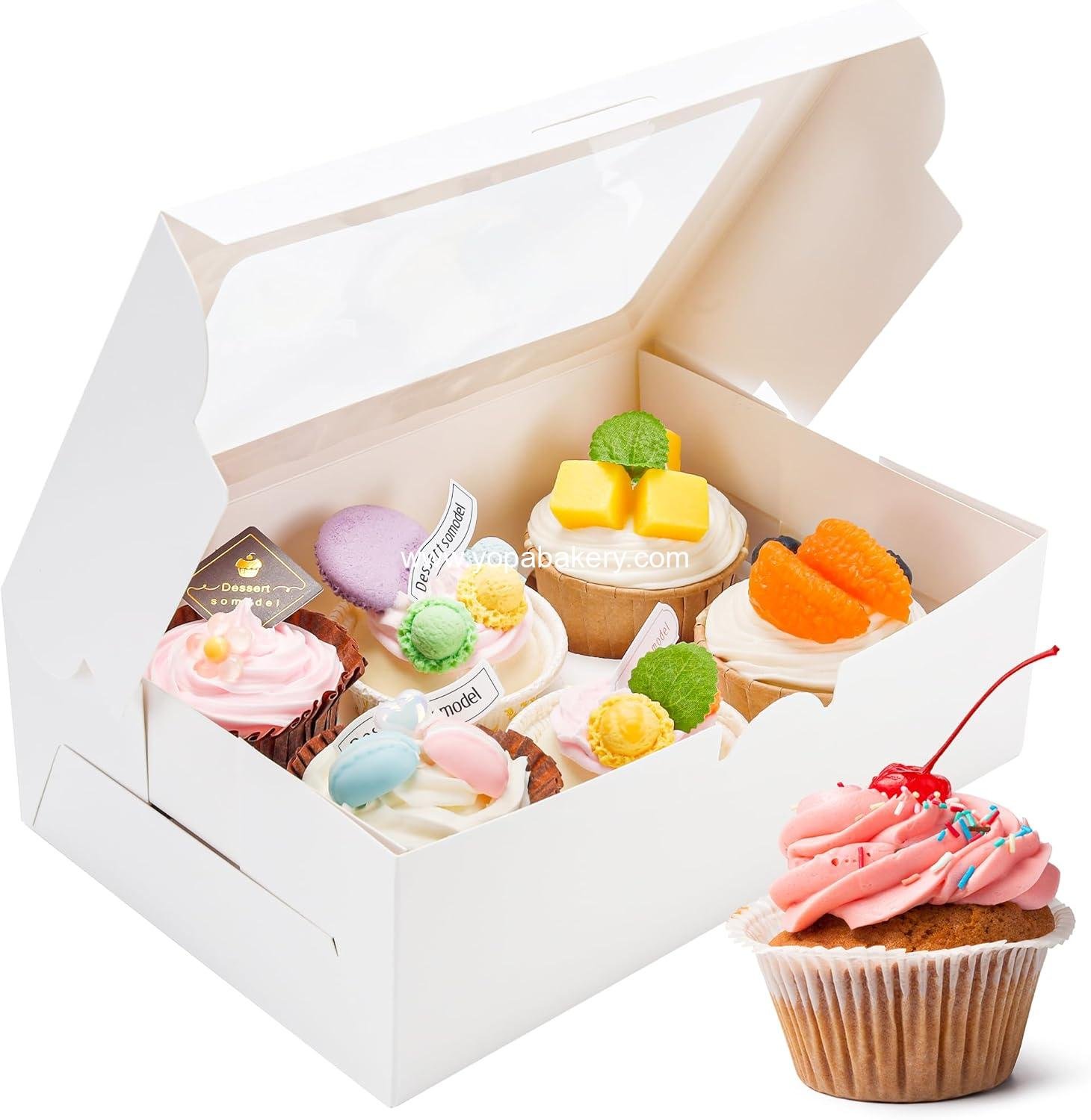 15 Pack Cupcake Boxes with Inserts 6 Holders, White Standard Bakery Boxes with Window Food Grade Cupcake Containers 6 Count for Muffins