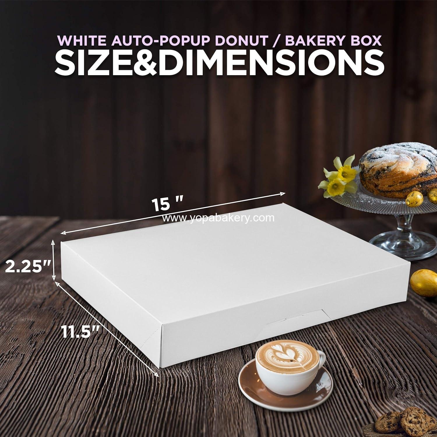 Wholesale Auto-Popup Bakery Box 18 Pack - 15x11.5x2.2'' Cardboard Gift Packaging for 12 Donuts, Cookies, Brownies, Pastries, and Bread - Factory Wholesale Auto-Popup Bakery Box 18 Pack - 15x11.5x2.2'' Cardboard Gift Packaging for 12 Donuts, Cookies, Brownies, Pastries, and Bread - Factory