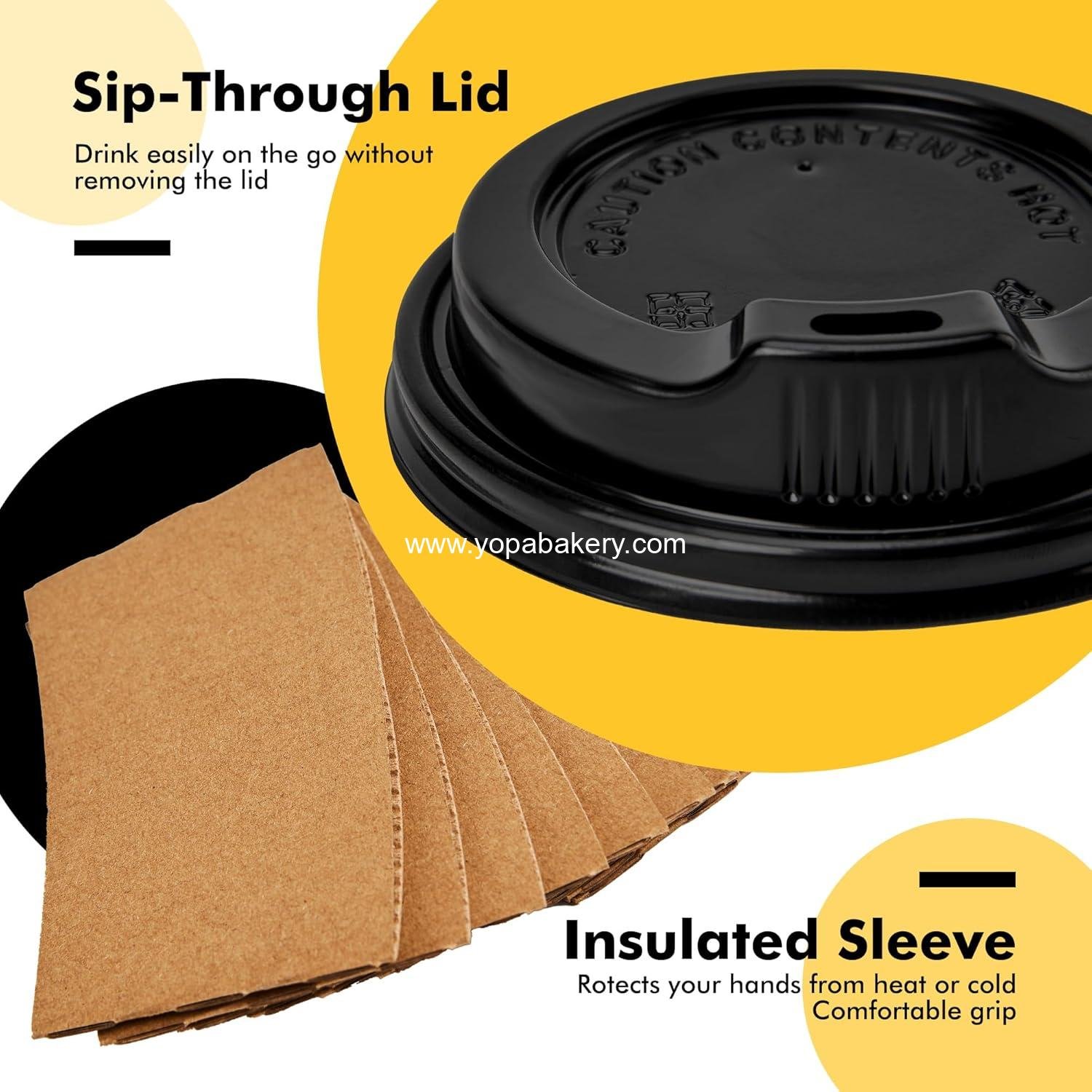 Wholesale 12 oz Black Disposable Coffee Cups with Lids, Sleeves, and Stirring Sticks, 100 Pack Hot Coffee Cups for Parties, Picnics, and Travel - Factory